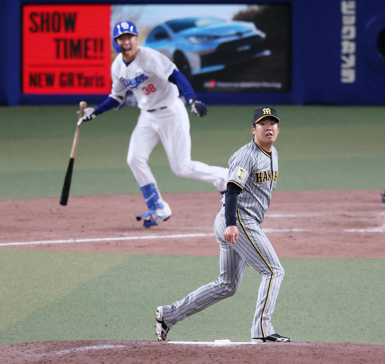 中日対阪神　5回裏中日1死三塁、西勇は松葉に中適時打を打たれ失点（撮影・加藤哉）