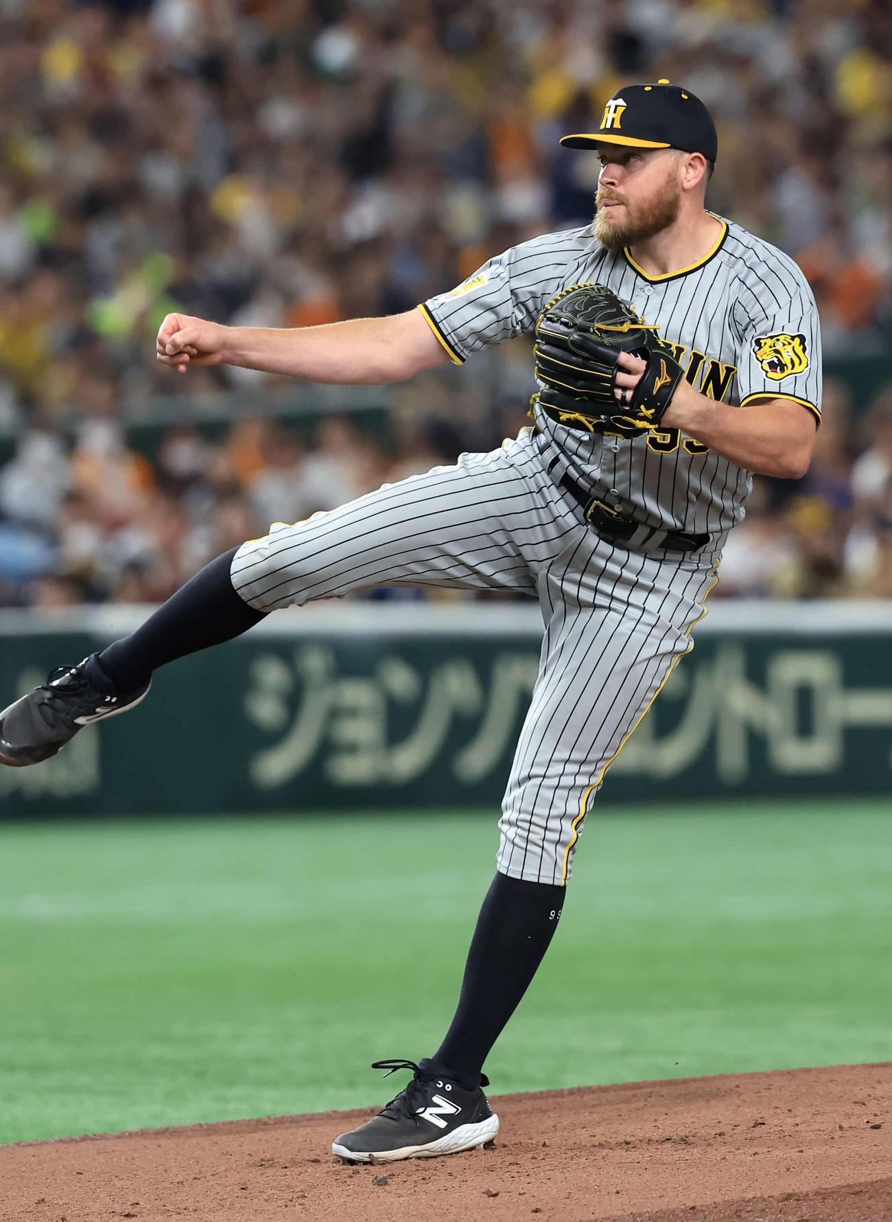 巨人対阪神　力投する阪神先発のビーズリー（撮影・浅見桂子）