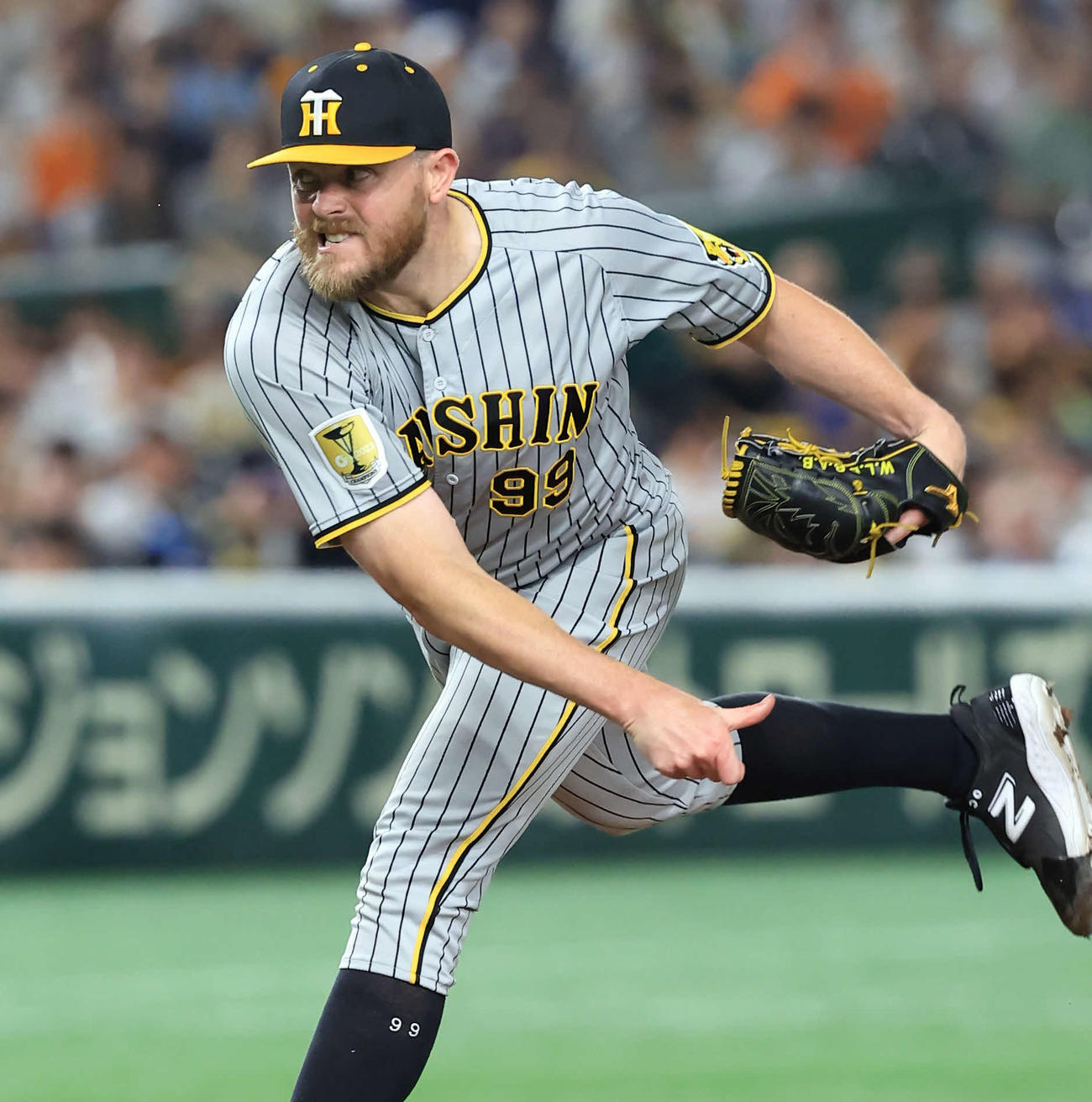 巨人対阪神　力投する阪神先発のビーズリー（撮影・浅見桂子）