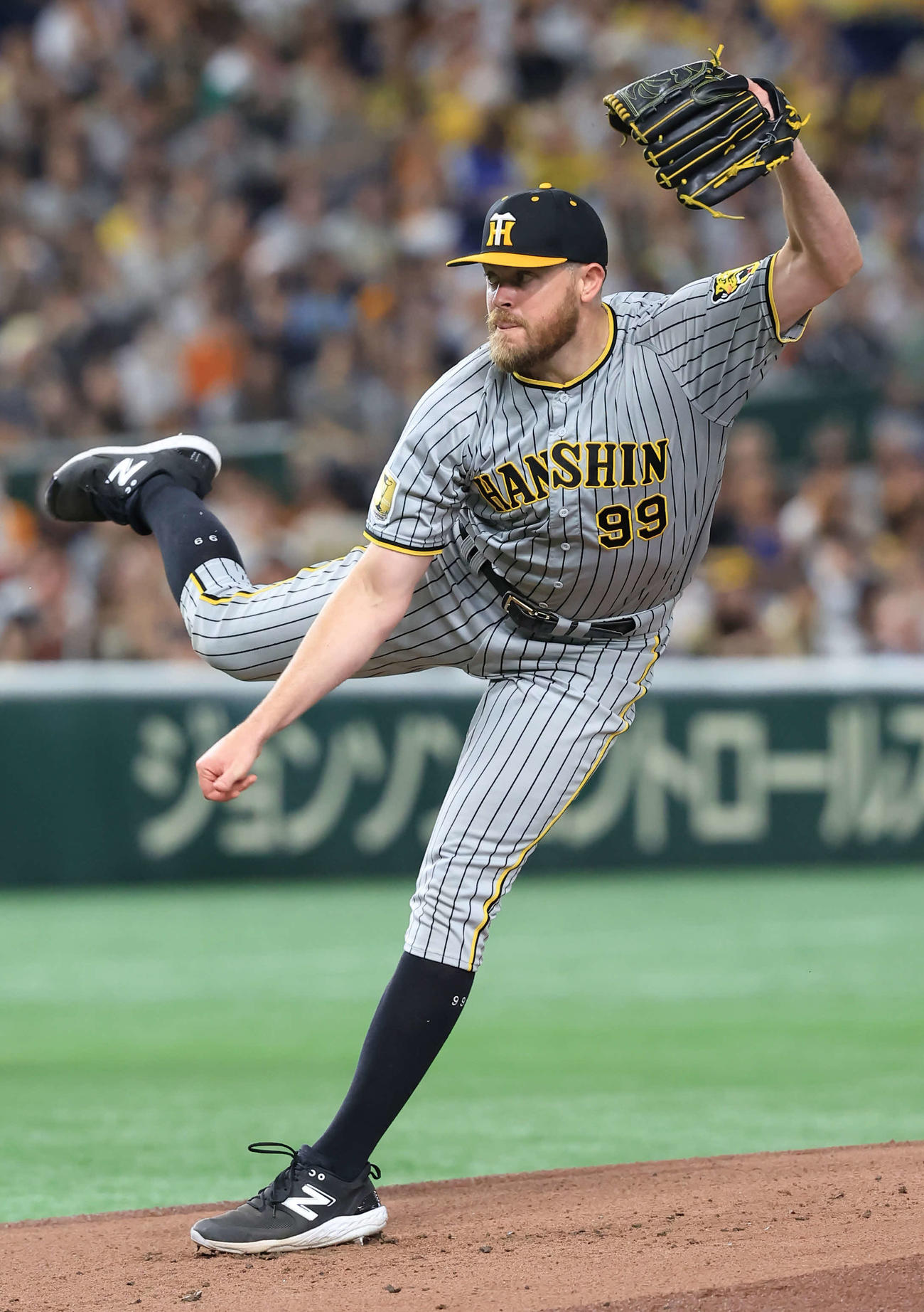 巨人対阪神　力投する阪神先発のビーズリー（撮影・浅見桂子）