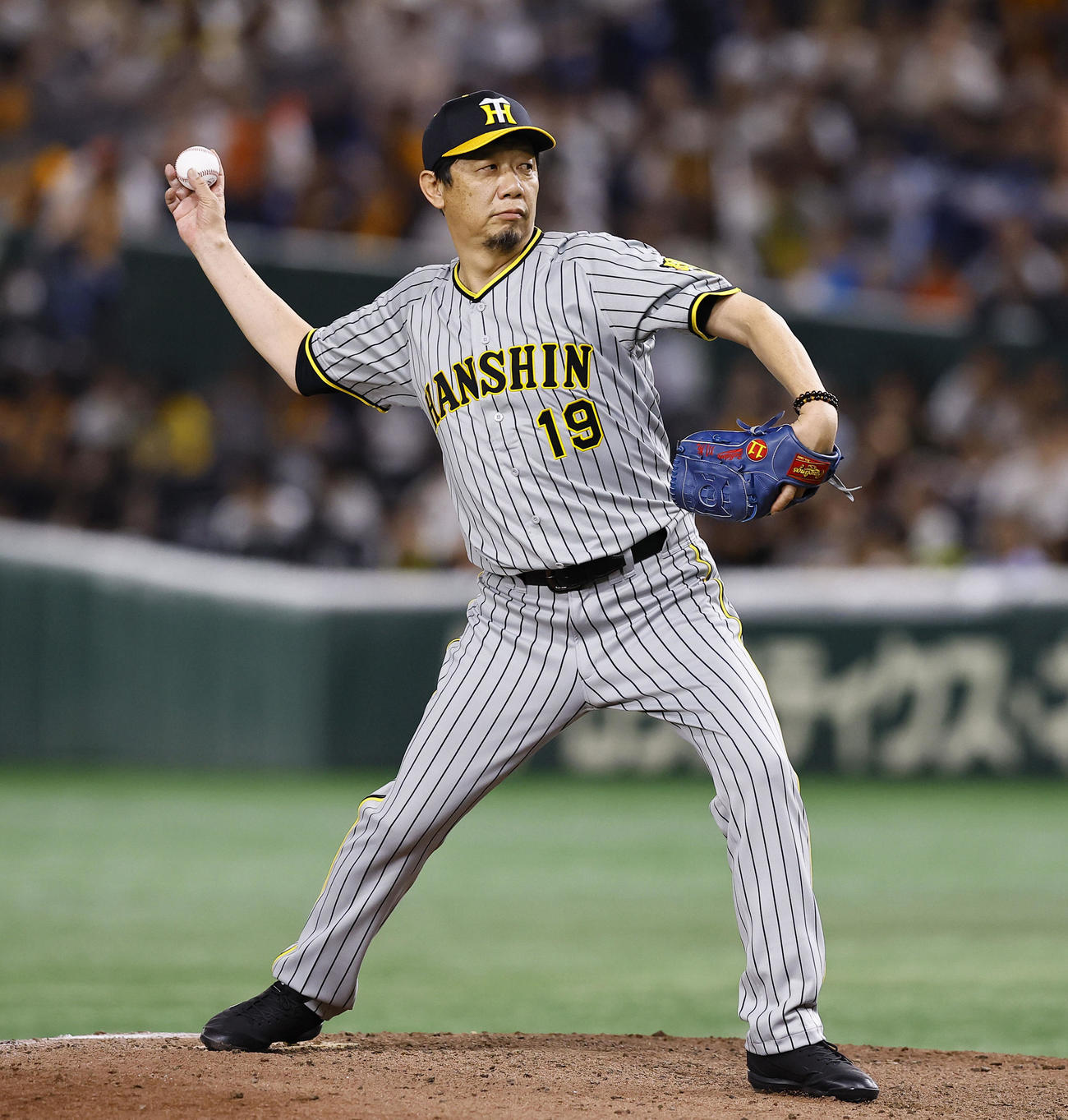 OB戦　巨人阪神　2回、登板した阪神OBの川尻哲郎氏（撮影・藤尾明華）
