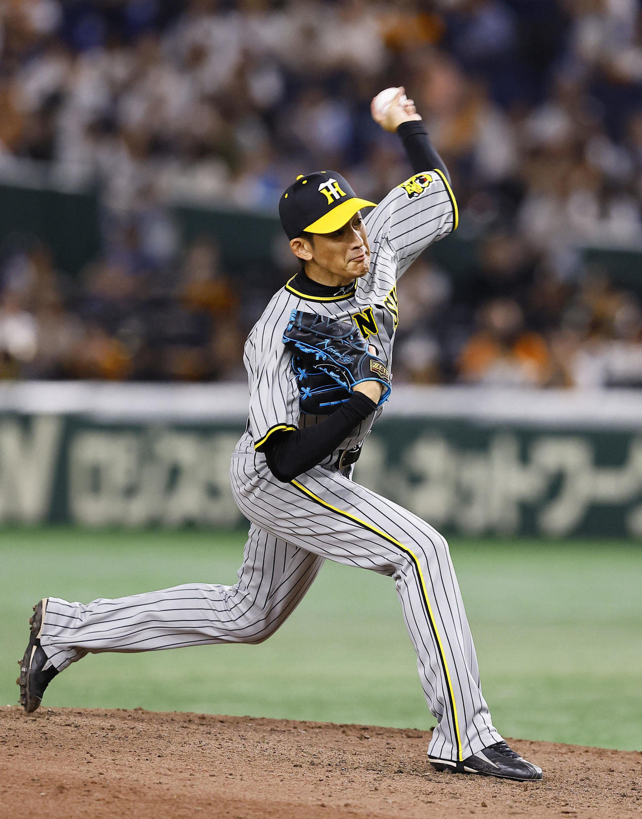 OB戦　巨人阪神　4回、登板した阪神OBの能見篤史氏（撮影・藤尾明華）
