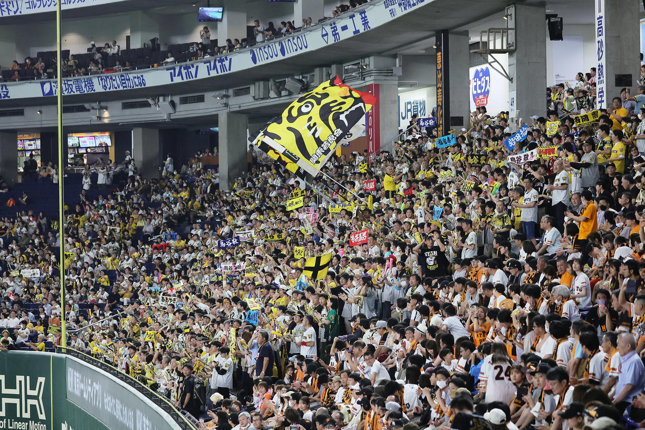 巨人対阪神　OB戦の応援に盛り上がる阪神ファン（撮影・足立雅史）