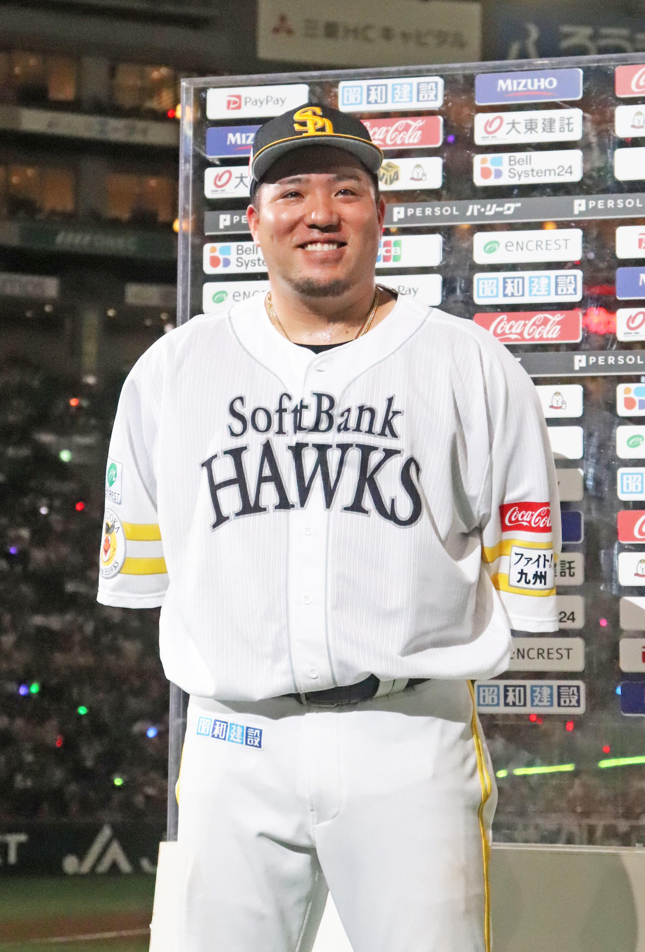 ソフトバンク対ロッテ　猛打賞2打点の活躍でヒーローに輝いた山川（撮影・鬼束羽瑠菜）
