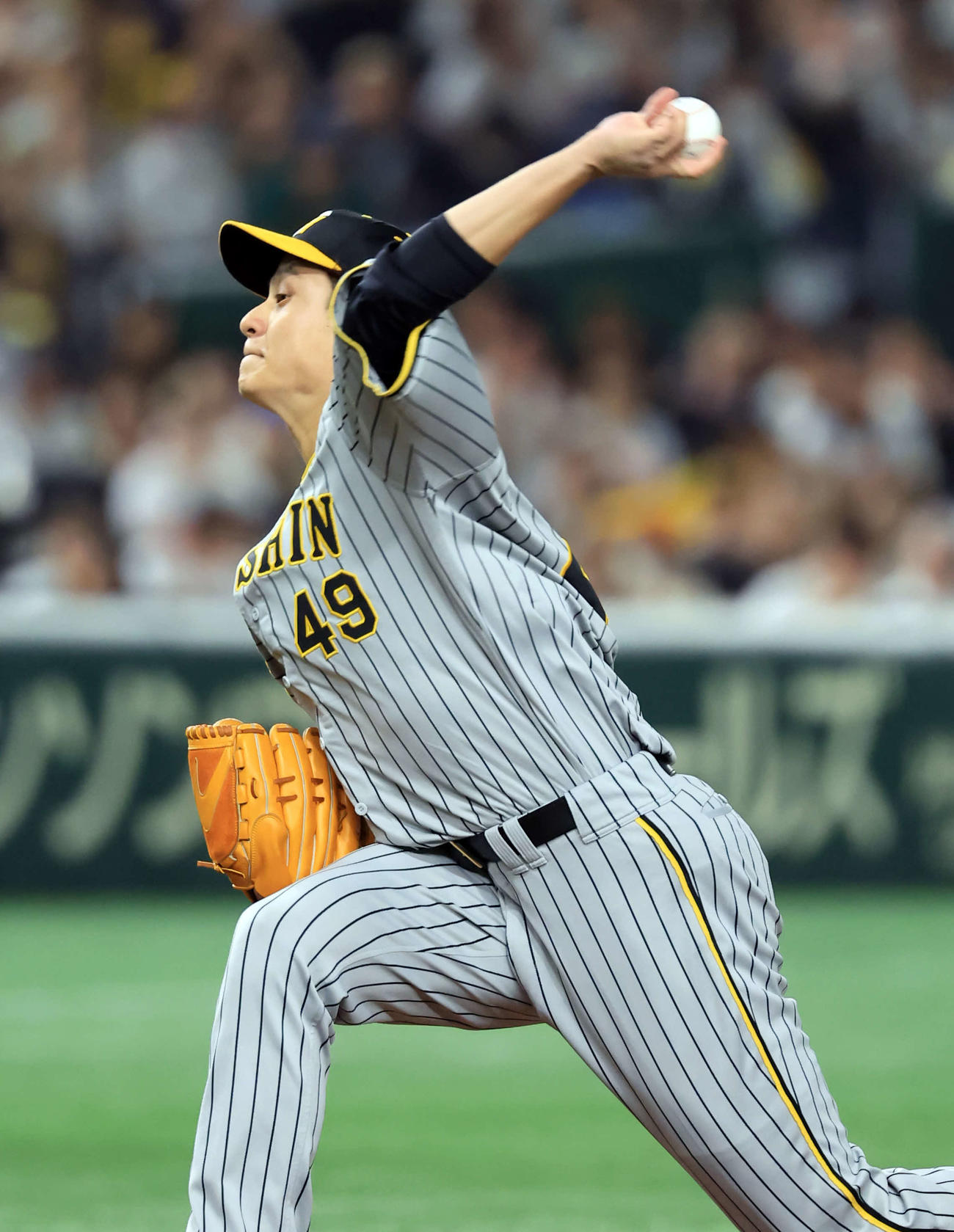 巨人対阪神　力投する阪神先発の大竹（撮影・浅見桂子）
