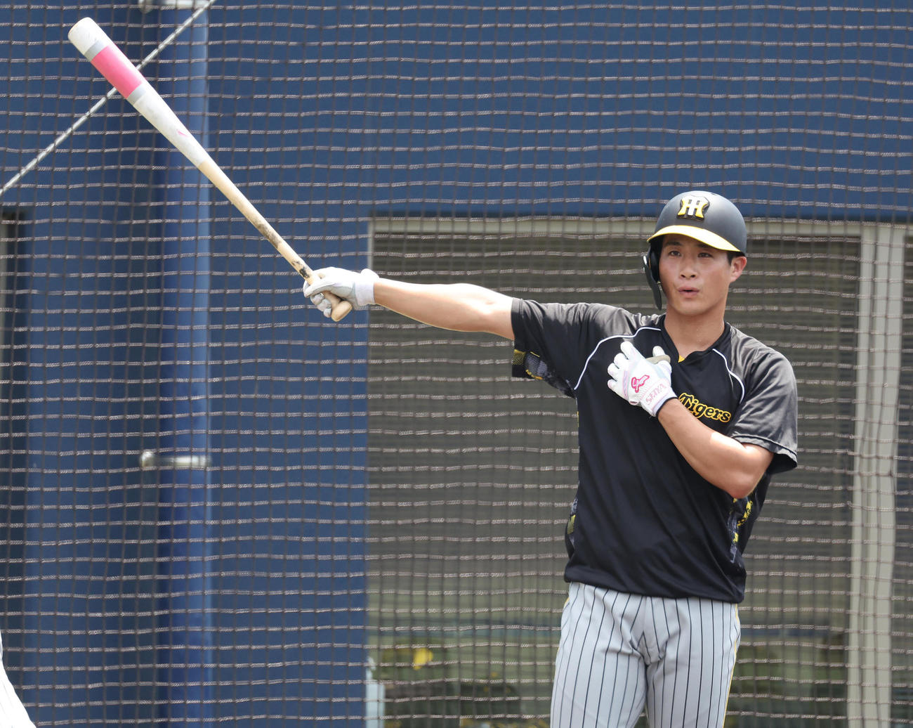 試合前、打撃練習に励む木浪（撮影・白石智彦）