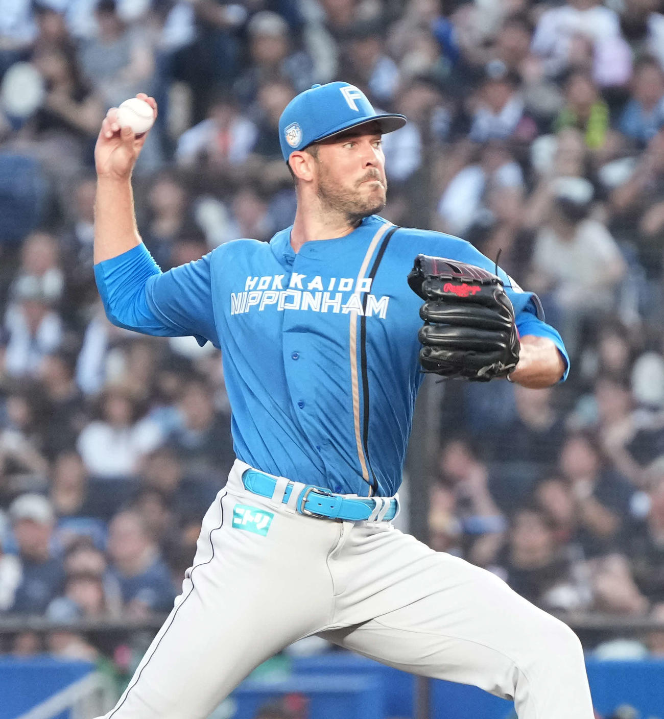 ロッテ対日本ハム　日本ハム先発のバーヘイゲン（撮影・小沢裕）