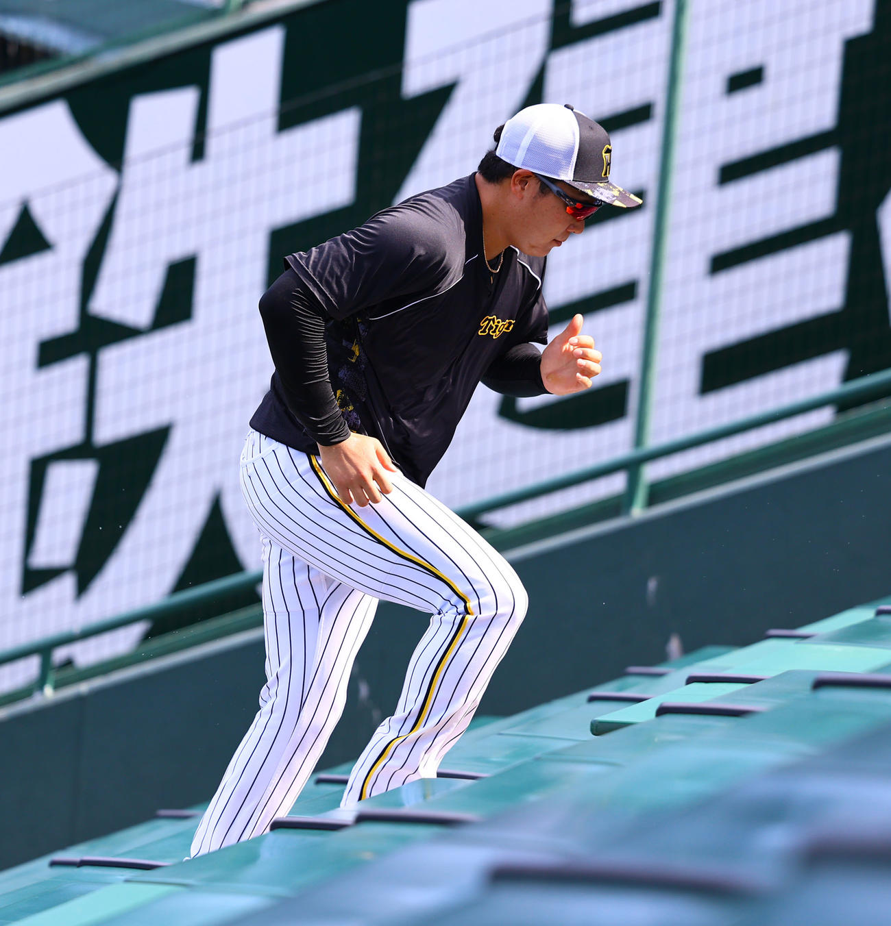 トレーニングで階段ダッシュする阪神大山（撮影・藤尾明華）