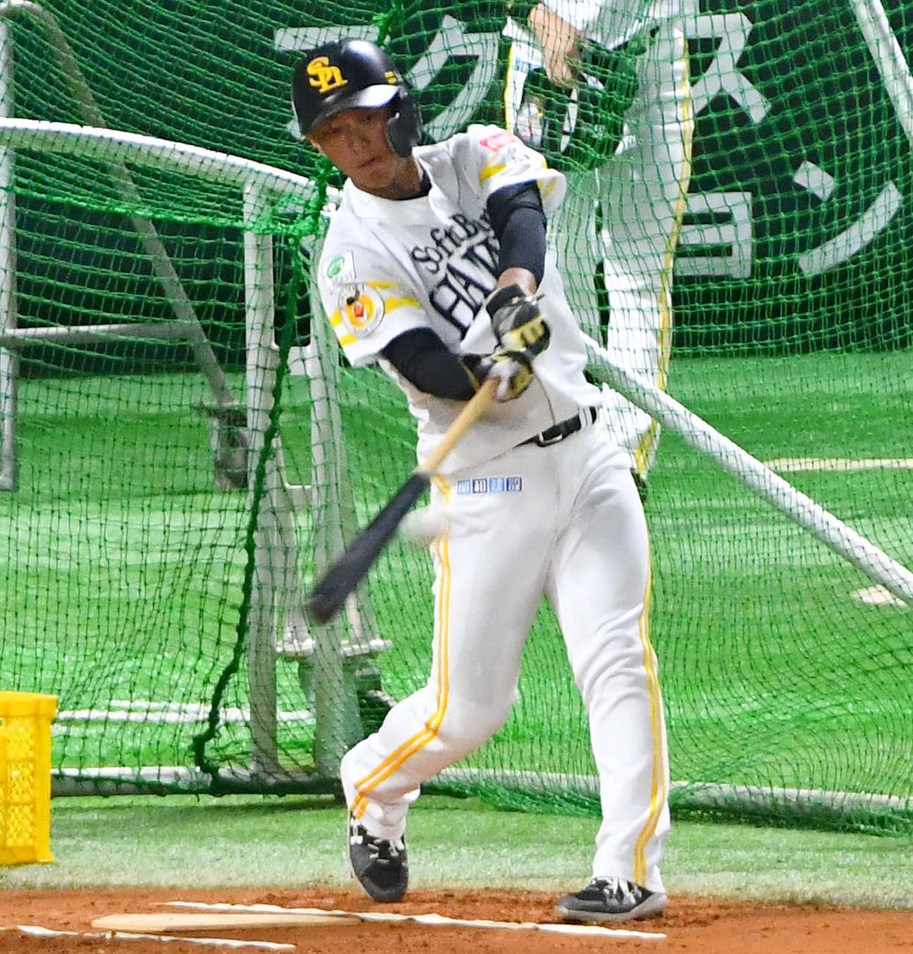 打撃練習を行う今宮（撮影・岩下翔太）