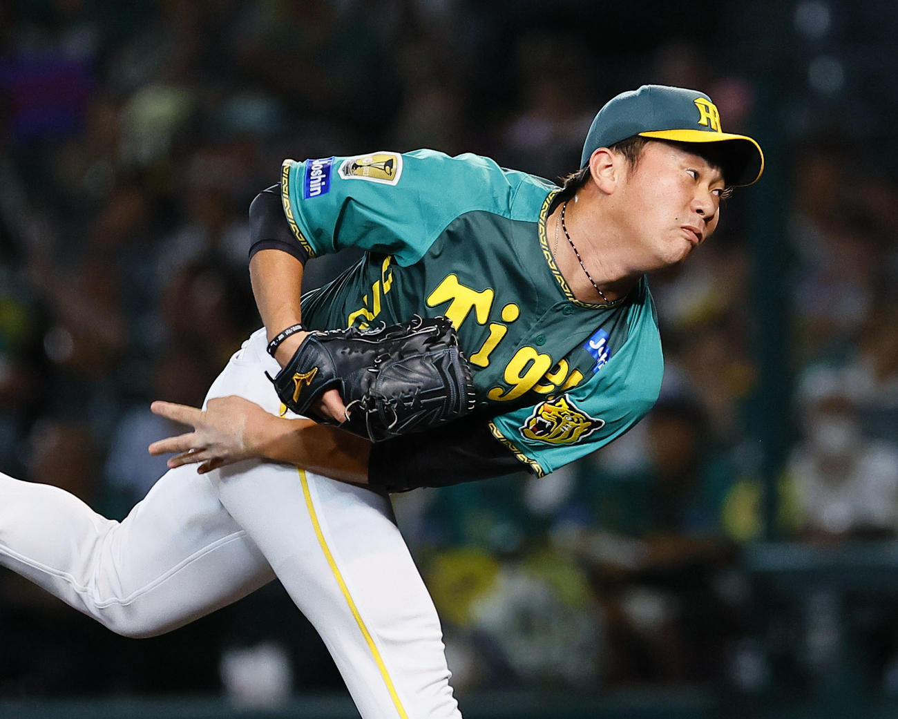 阪神対中日　8回、3番手で登板した阪神桐敷（撮影・藤尾明華）