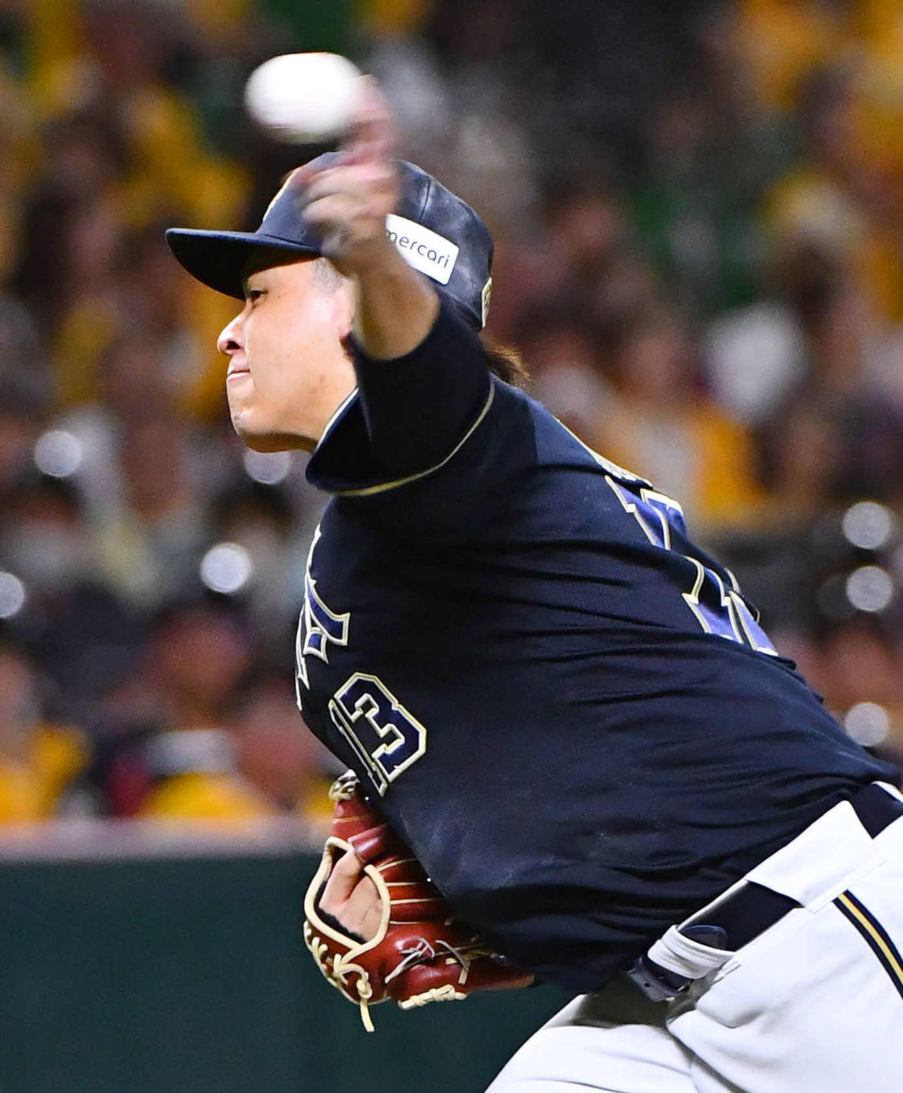 ソフトバンク対オリックス　力投するオリックス先発の宮城（撮影・岩下翔太）