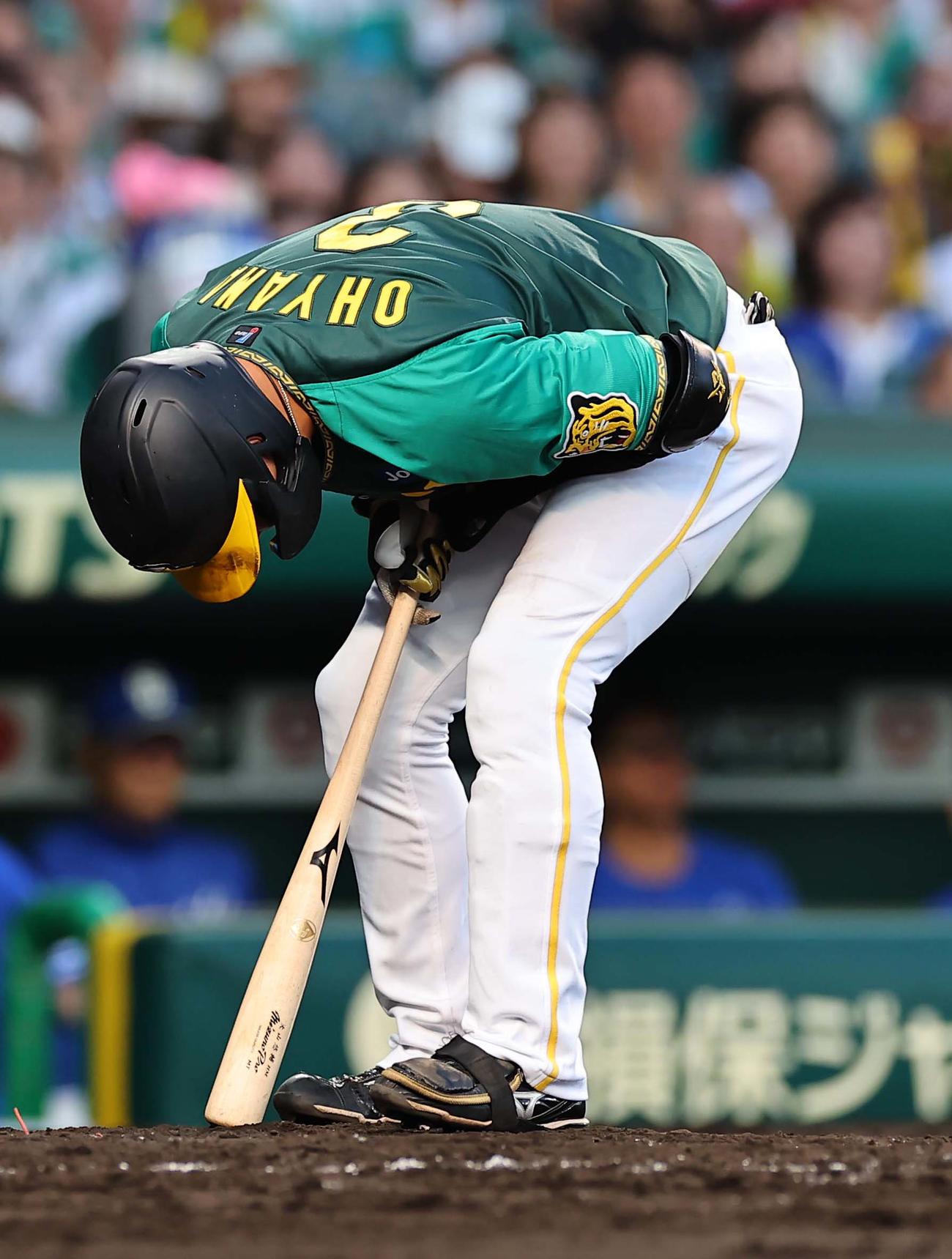 阪神対中日　3回裏阪神2死一、二塁、大山は死球を受ける（撮影・上田博志）