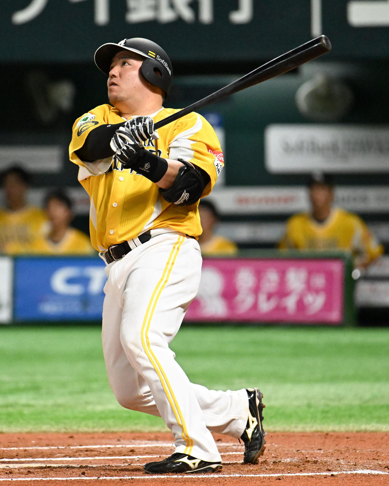 ソフトバンク対オリックス　6回裏ソフトバンク無死、山川は左越えに本塁打を放つ（撮影・林敢治）