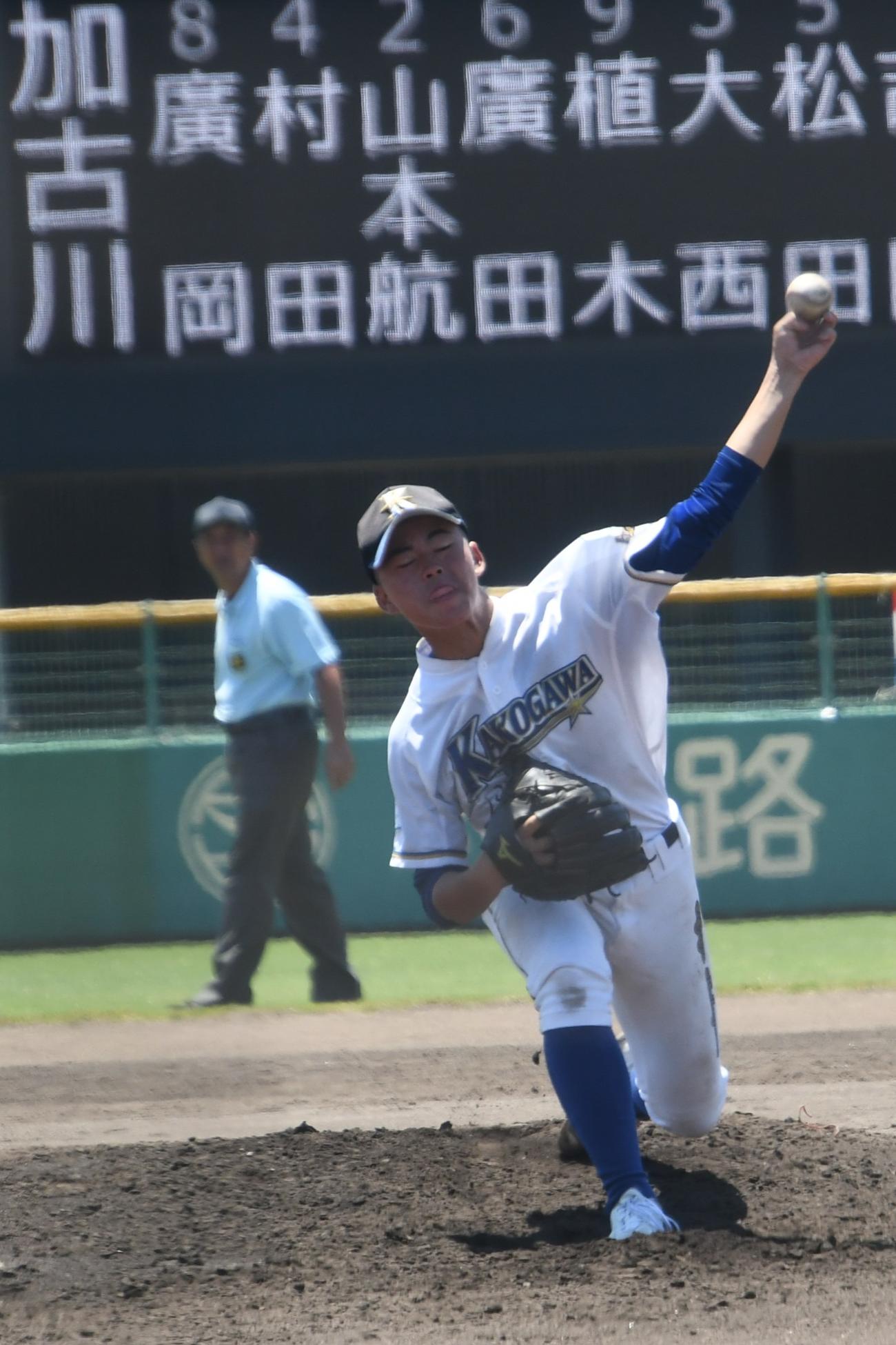 兵庫加古川ヤングの吉田颯は2回戦で落ち着いたマウンドさばきで好投した