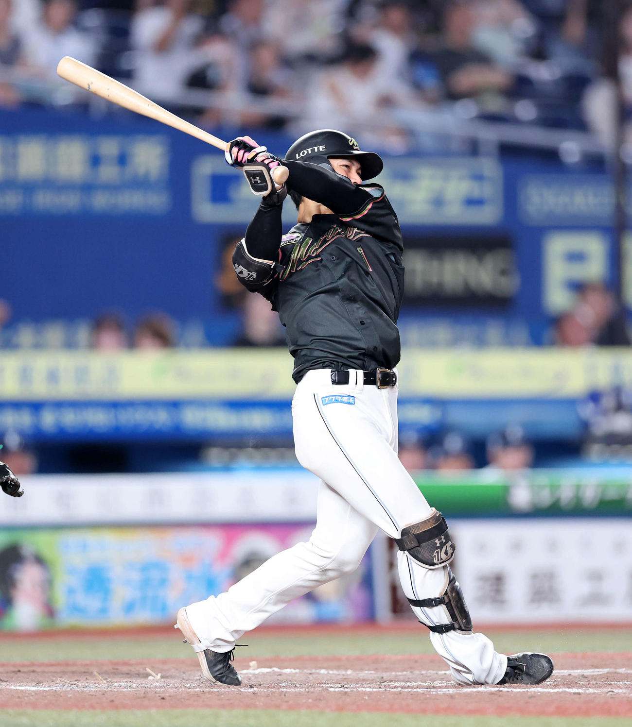ロッテ対西武　5回裏ロッテ無死、藤原は右越えソロ本塁打を放つ（撮影・鈴木正人）
