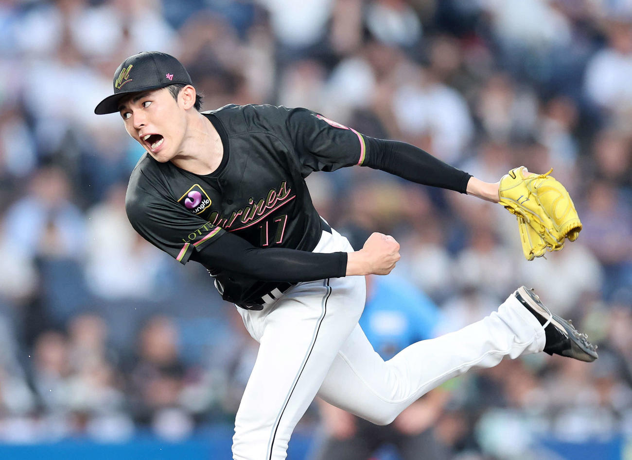 ロッテ対西武　力投するロッテ先発の佐々木（撮影・鈴木正人）