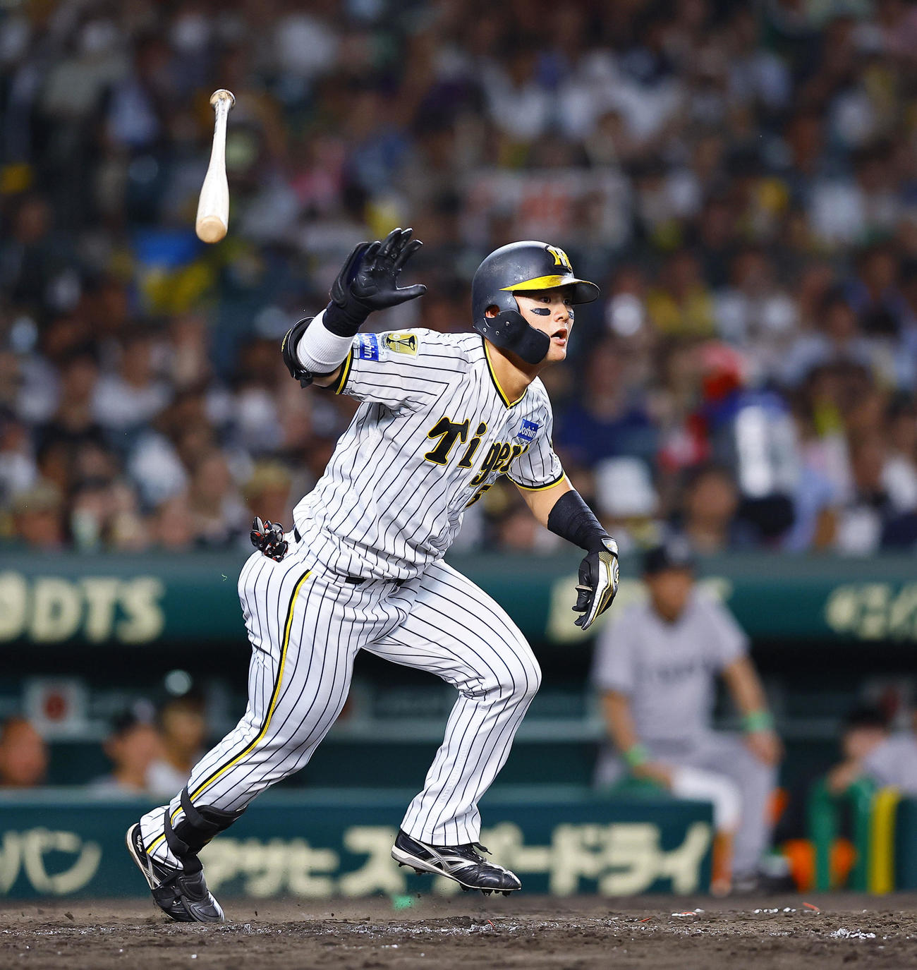 阪神対巨人　5回裏阪神2死一、二塁、前川は右前適時打を放つ（撮影・藤尾明華）