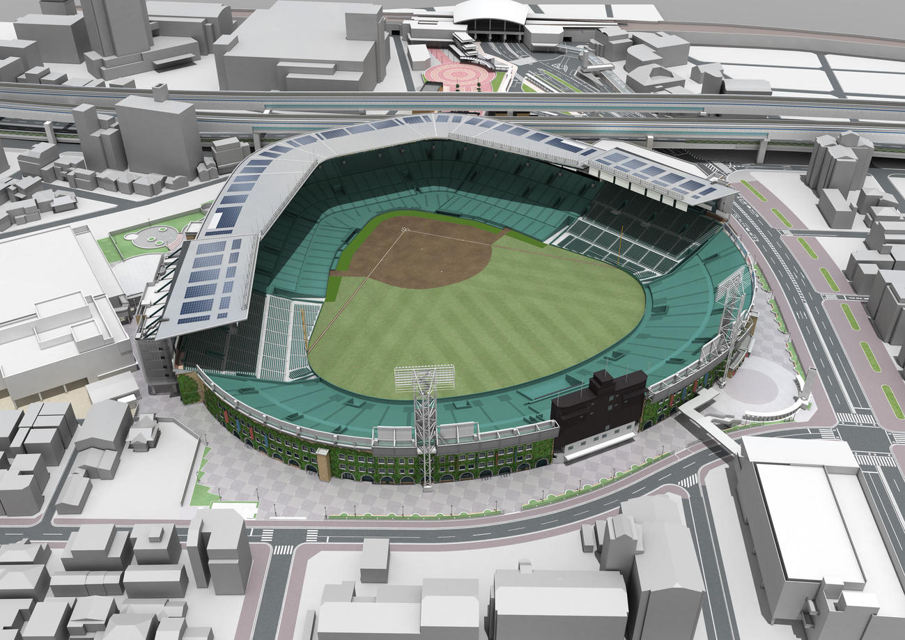 甲子園銀傘拡張構想　鳥瞰（ちょうかん）南西から（提供阪神電鉄）