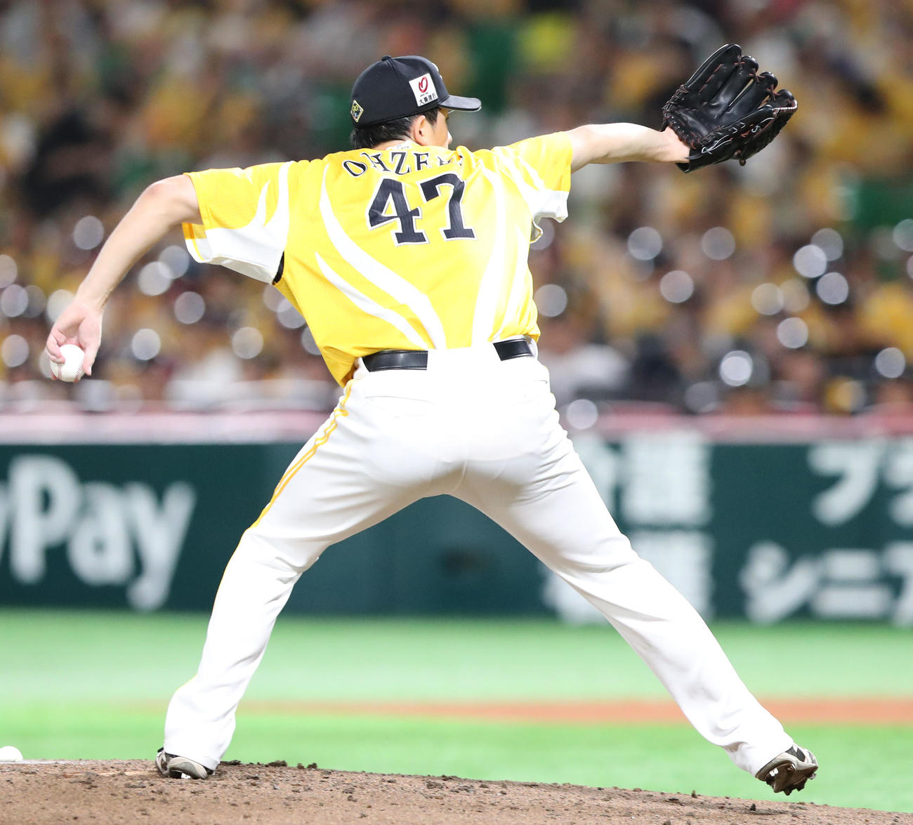 ソフトバンク対日本ハム　ソフトバンク先発の大関（撮影・鬼束羽瑠菜）