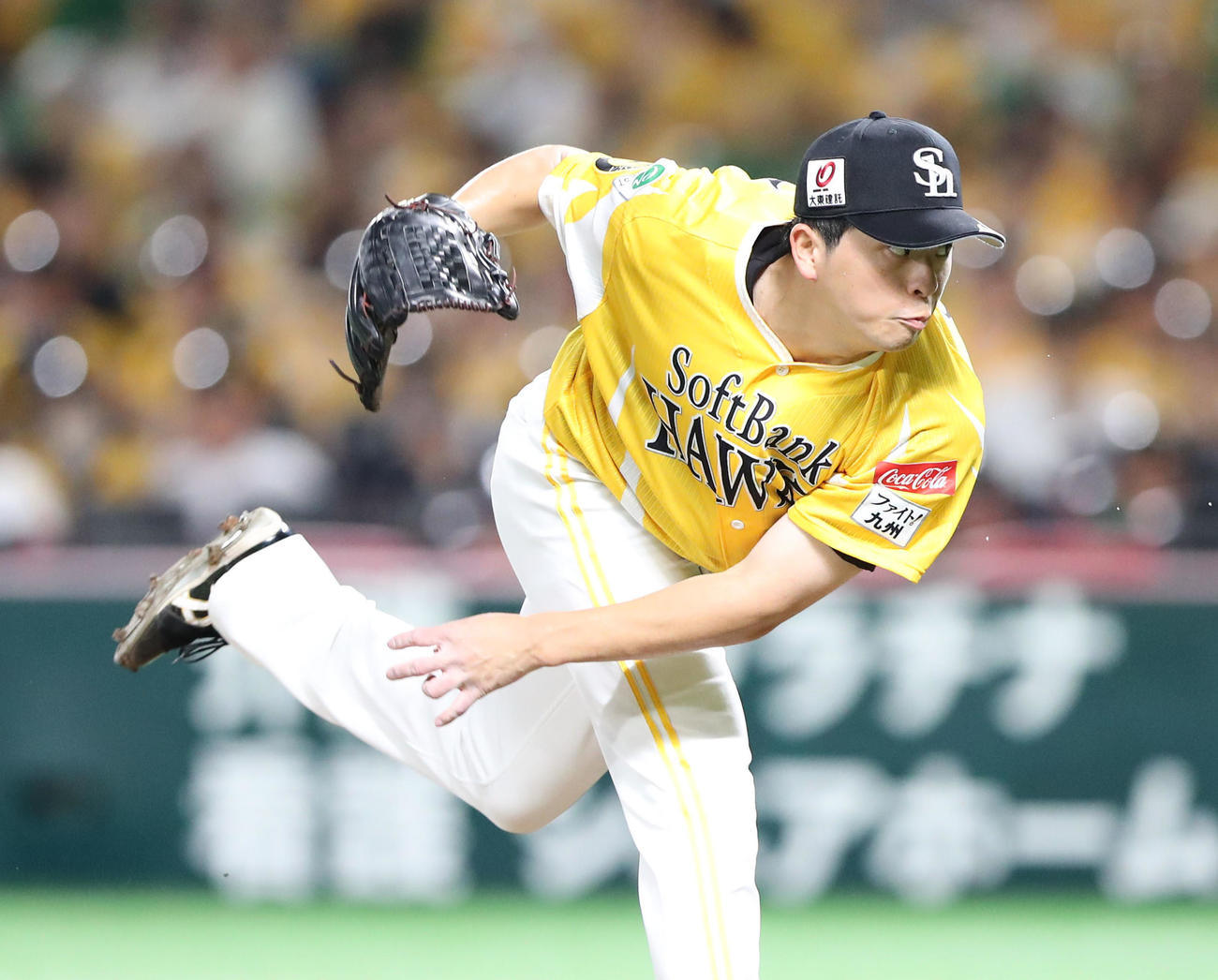 ソフトバンク対日本ハム　ソフトバンク先発の大関（撮影・鬼束羽瑠菜）