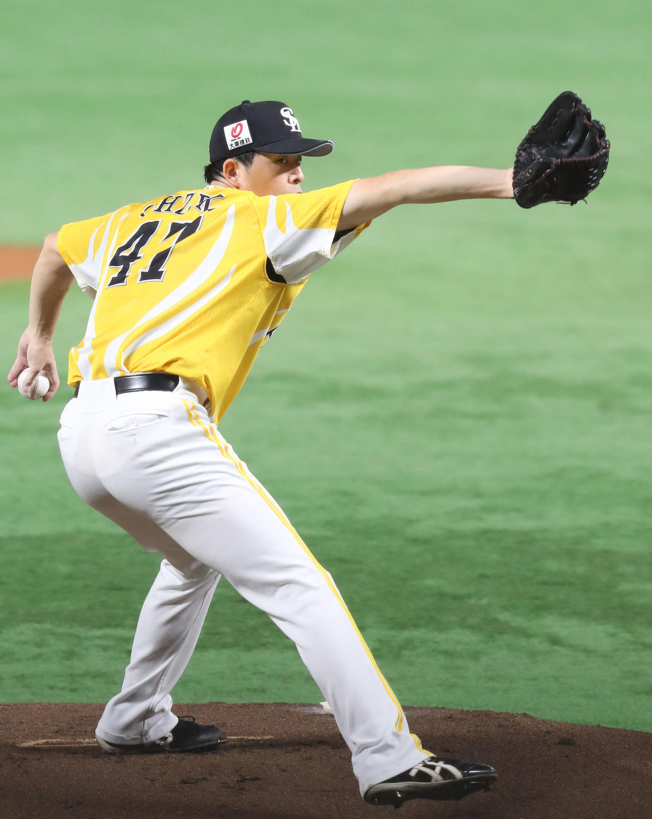 ソフトバンク対日本ハム　ソフトバンク先発の大関（撮影・鬼束羽瑠菜）