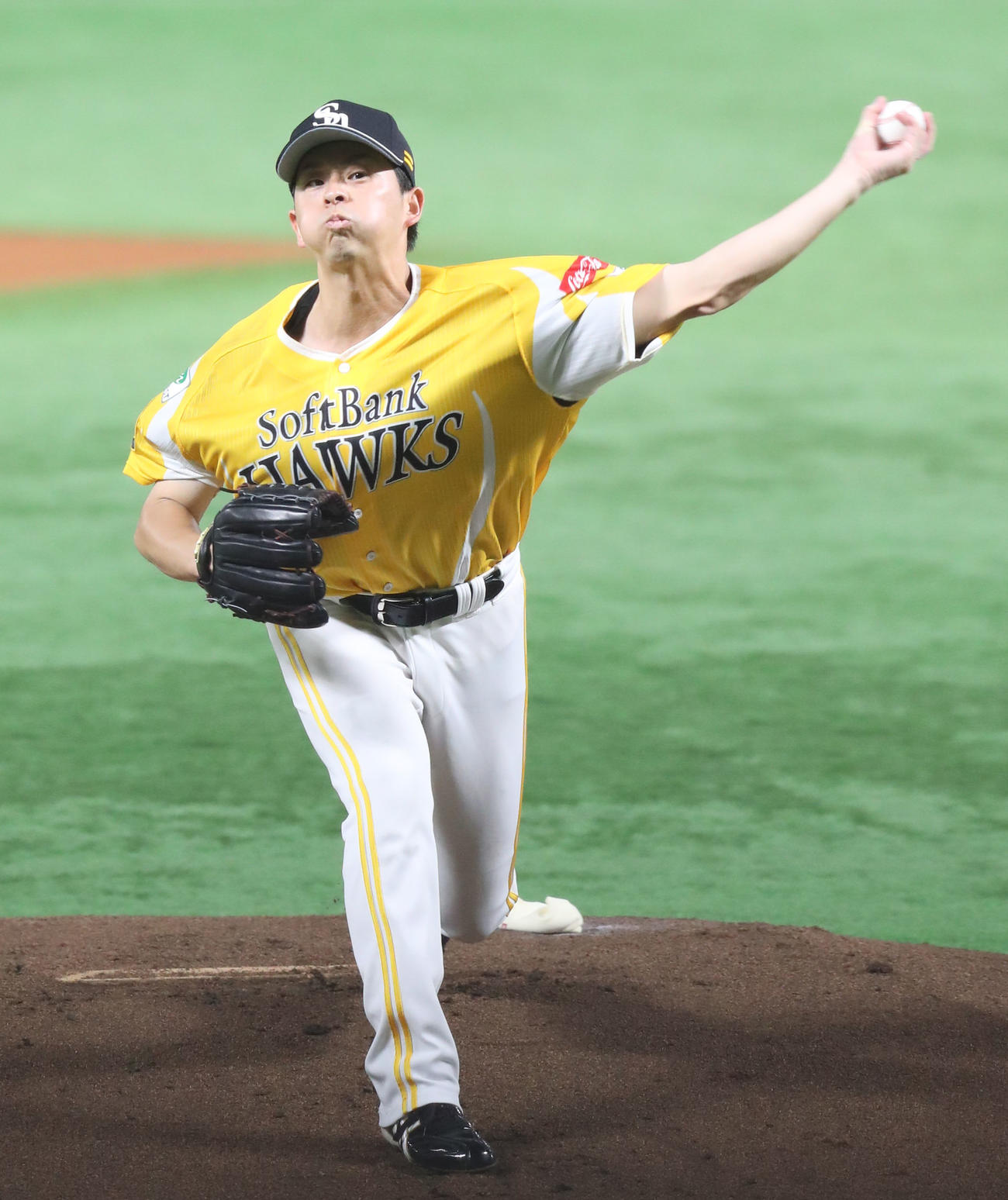 ソフトバンク対日本ハム　ソフトバンク先発の大関（撮影・鬼束羽瑠菜）