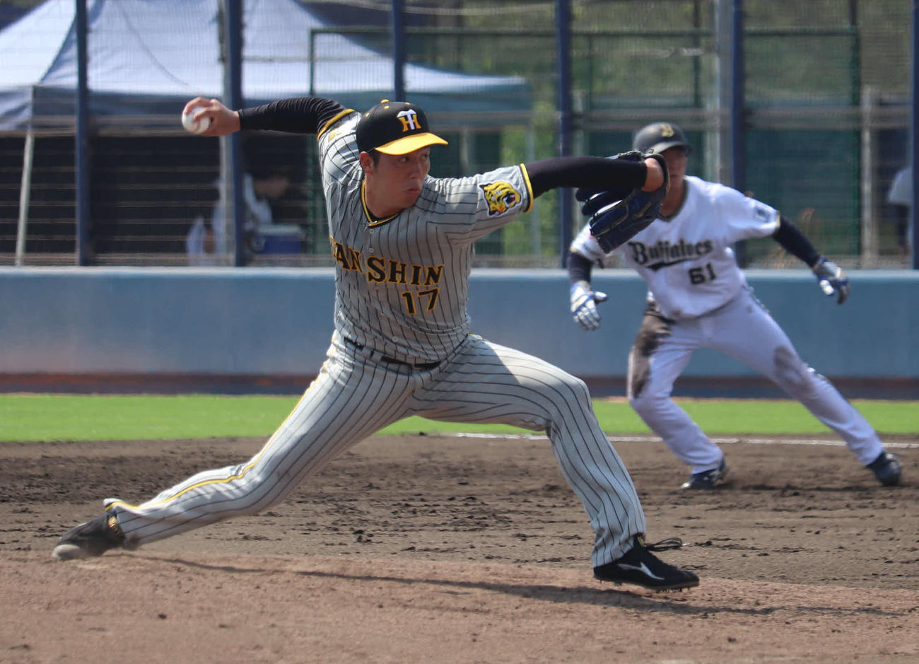 ウエスタン・リーグのオリックス戦に先発した阪神青柳（撮影・波部俊之介）
