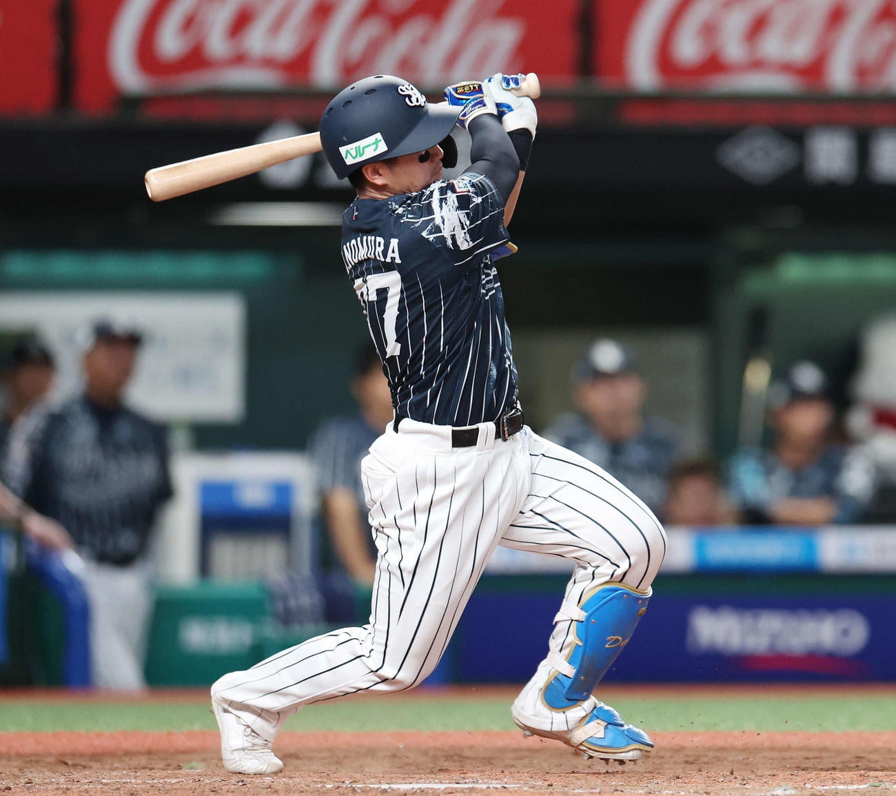 西武対楽天　4回裏西武1死、左越えソロ本塁打を放つ野村大（撮影・宮地輝）