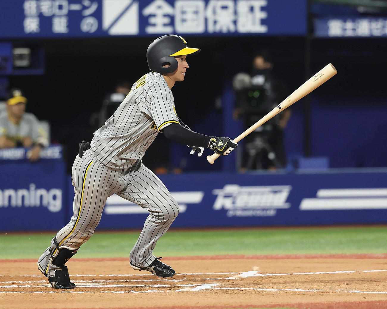 DeNA対阪神　6回表阪神2死二塁、近本は右前打を放つ（撮影・足立雅史）