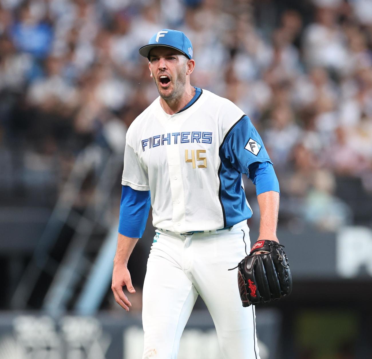 日本ハム対西武　3回表西武2死一、三塁、山村を三振にとり叫ぶバーヘイゲン（撮影・黒川智章）