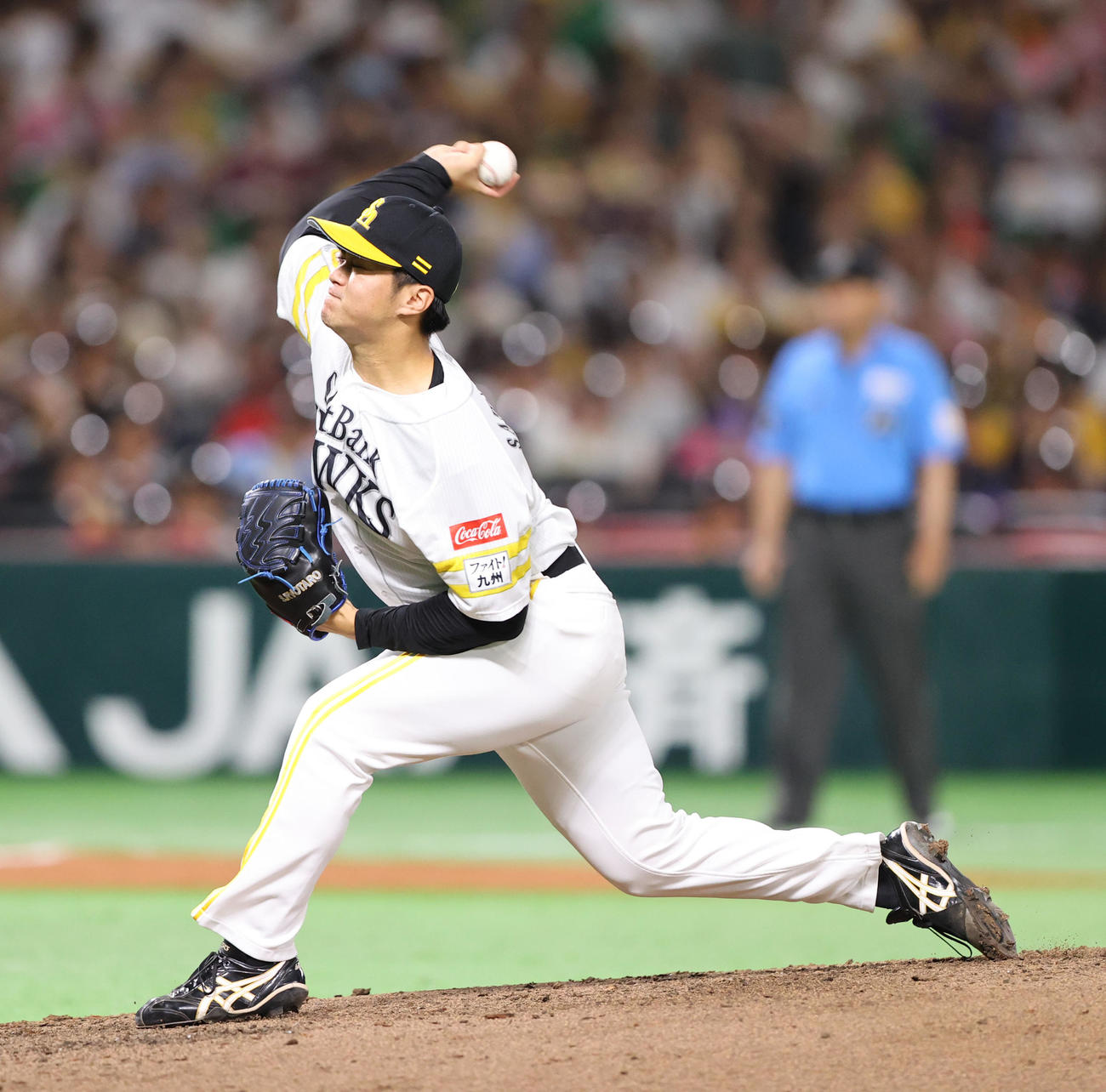 ソフトバンク対楽天　4回から登板した沢柳（撮影・梅根麻紀）