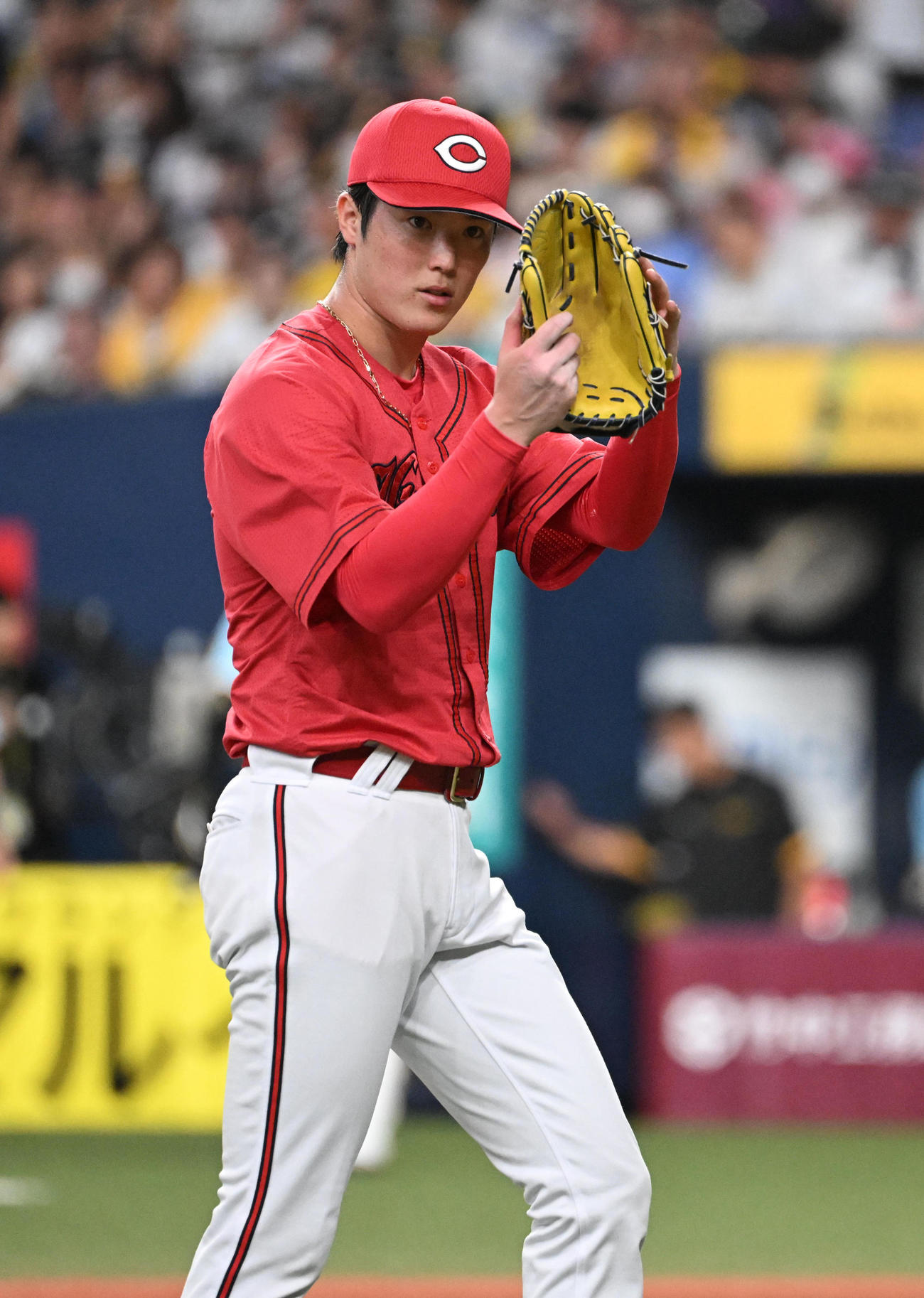 阪神対広島　6回裏を無失点としベンチに戻る広島森下（撮影・和賀正仁）