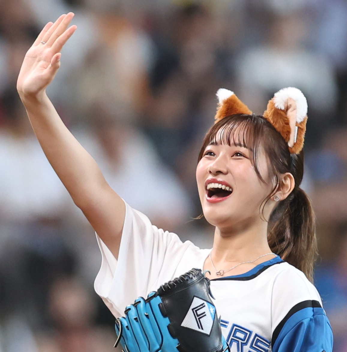 日本ハム対西武　始球式を務めた上ノ堀結愛（撮影・黒川智章）
