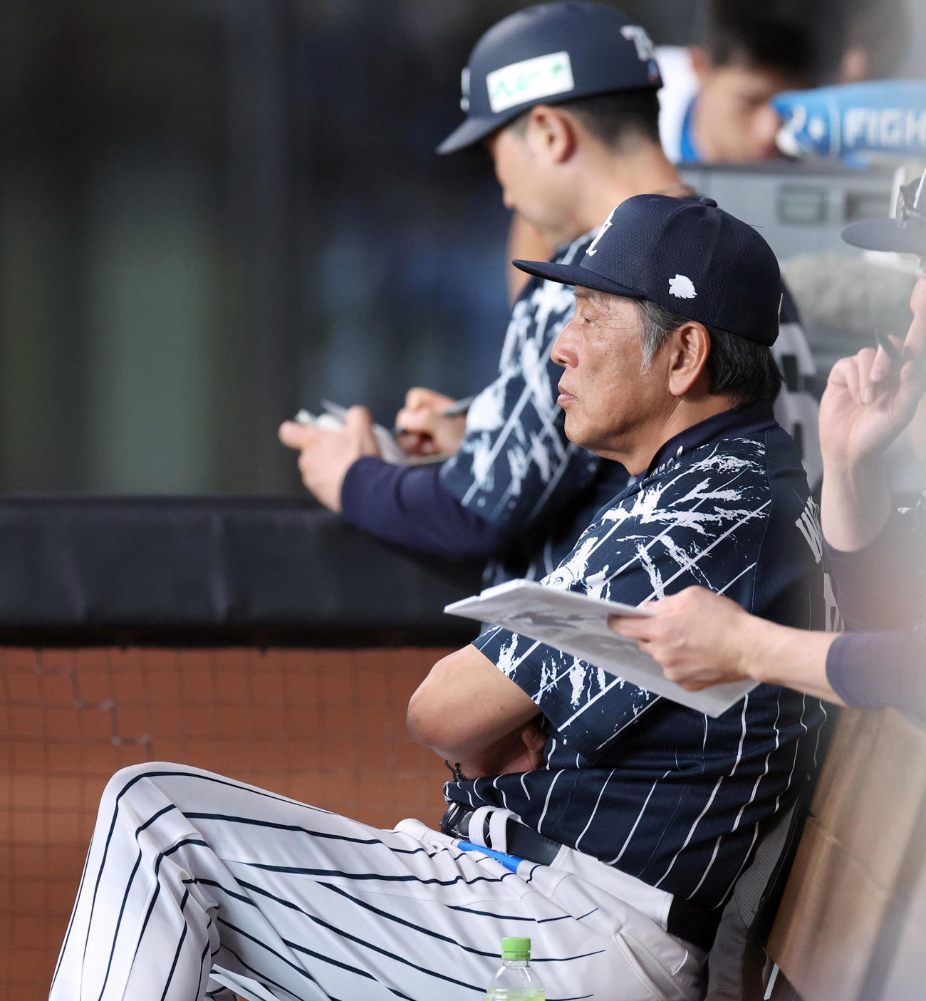 日本ハム対西武　グラウンドを見つめる西武渡辺GM兼監督代行（撮影・佐藤翔太）