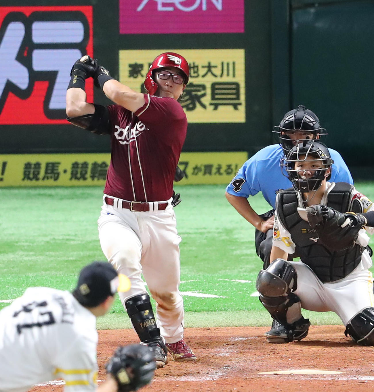 ソフトバンク対楽天　3回表楽天無死、安田は中前打を放つ（撮影・鬼束羽瑠菜）