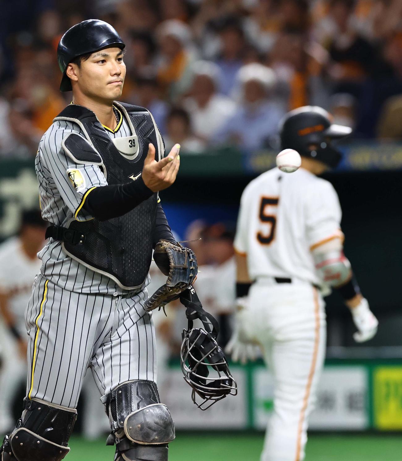 巨人対阪神　阪神3番手捕手の栄枝（撮影・上田博志）