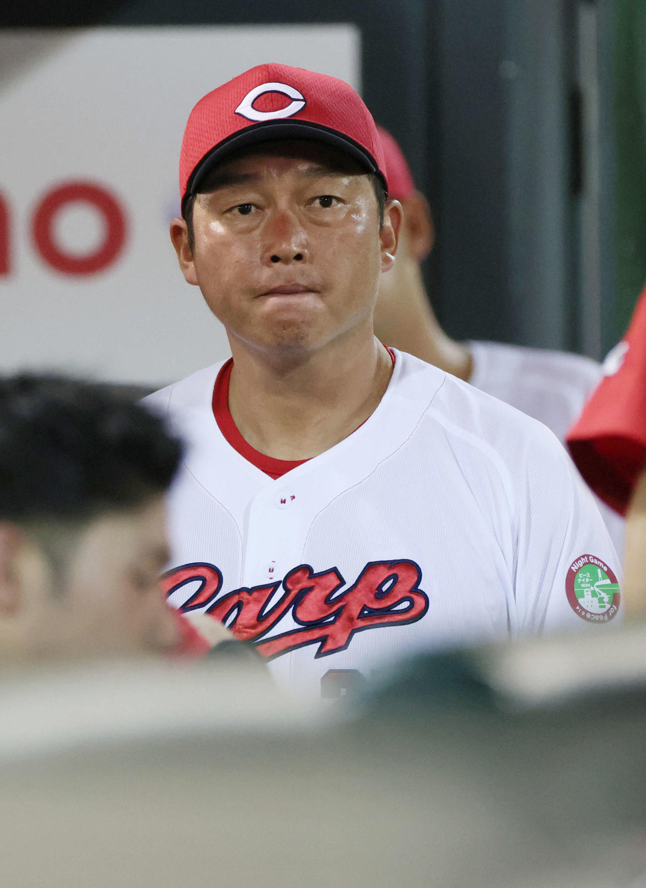広島対DeNA 8回表終了時、ベンチの新井監督（撮影・加藤孝規）