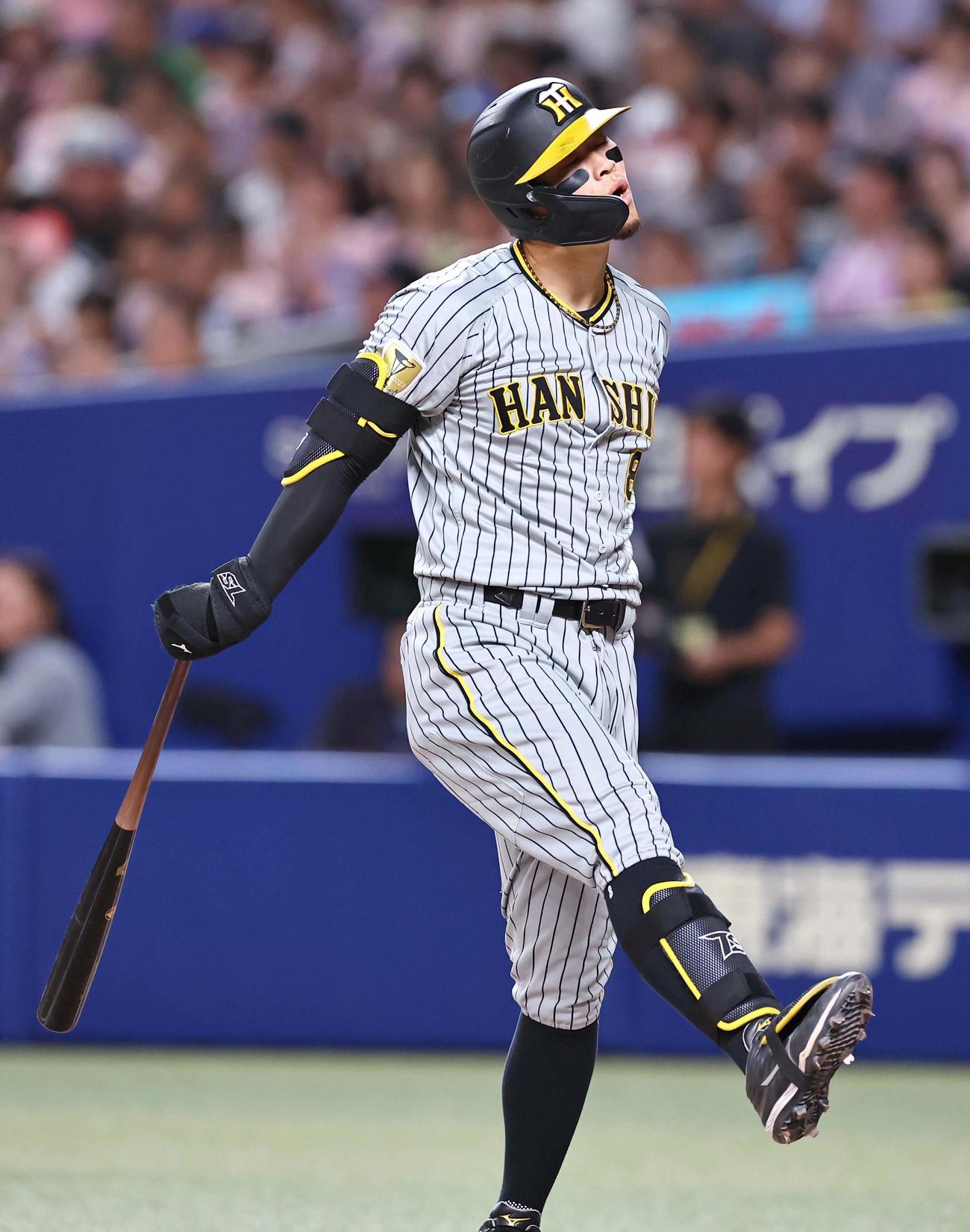 中日対阪神　6回表阪神2死、佐藤輝は三振に倒れる（撮影・上田博志）
