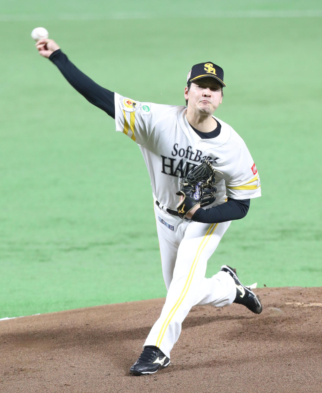 ソフトバンク対ロッテ　ソフトバンク先発の有原（撮影・鬼束羽瑠菜）