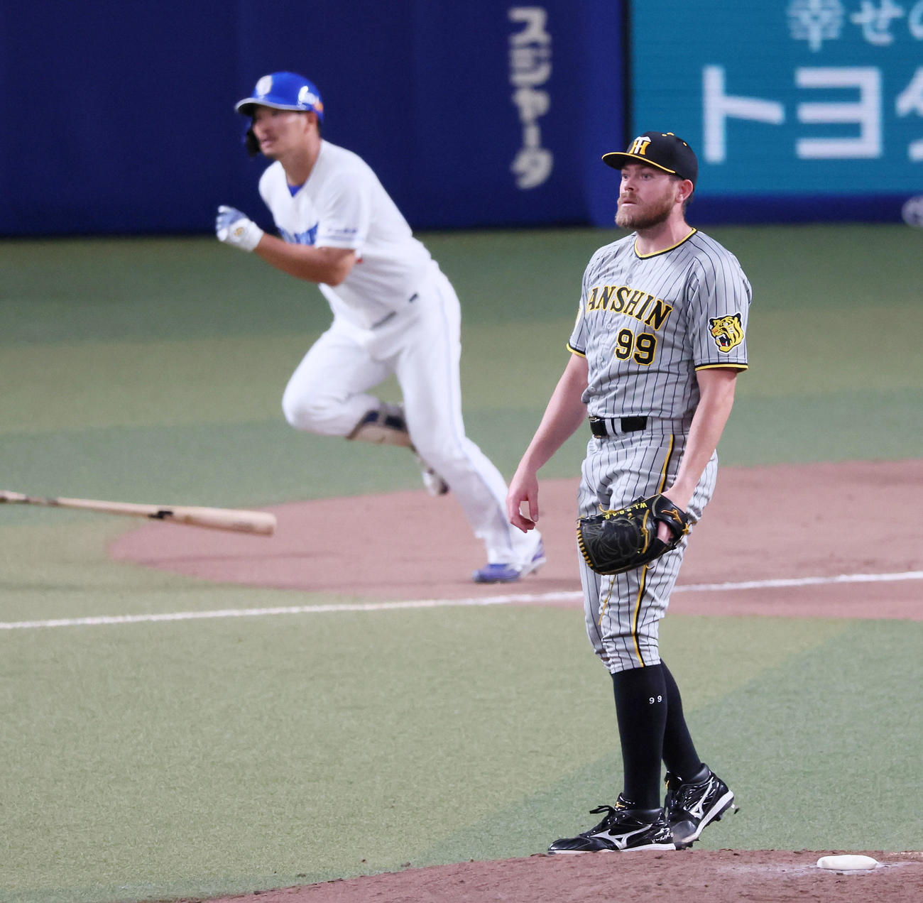 中日対阪神　6回裏中日1死、ビーズリーは川越に右越えソロ本塁打を浴びる（撮影・加藤哉）