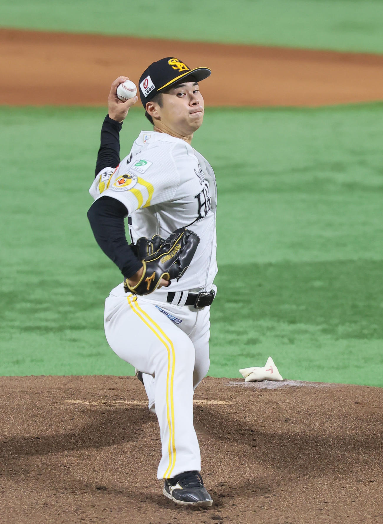 ソフトバンク対ロッテ　ソフトバンク先発の松本晴（撮影・鬼束羽瑠菜）
