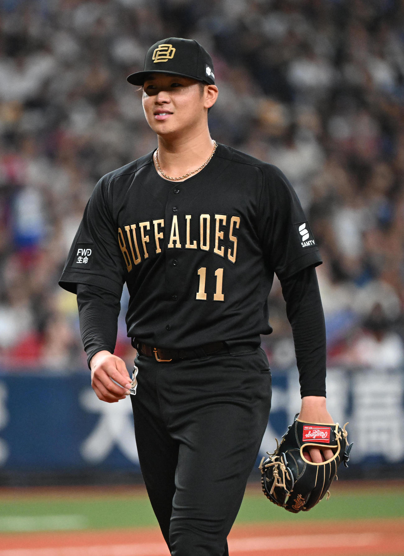 オリックス対日本ハム　4回表を無失点とし笑顔を見せるオリックス山下（撮影・和賀正仁）