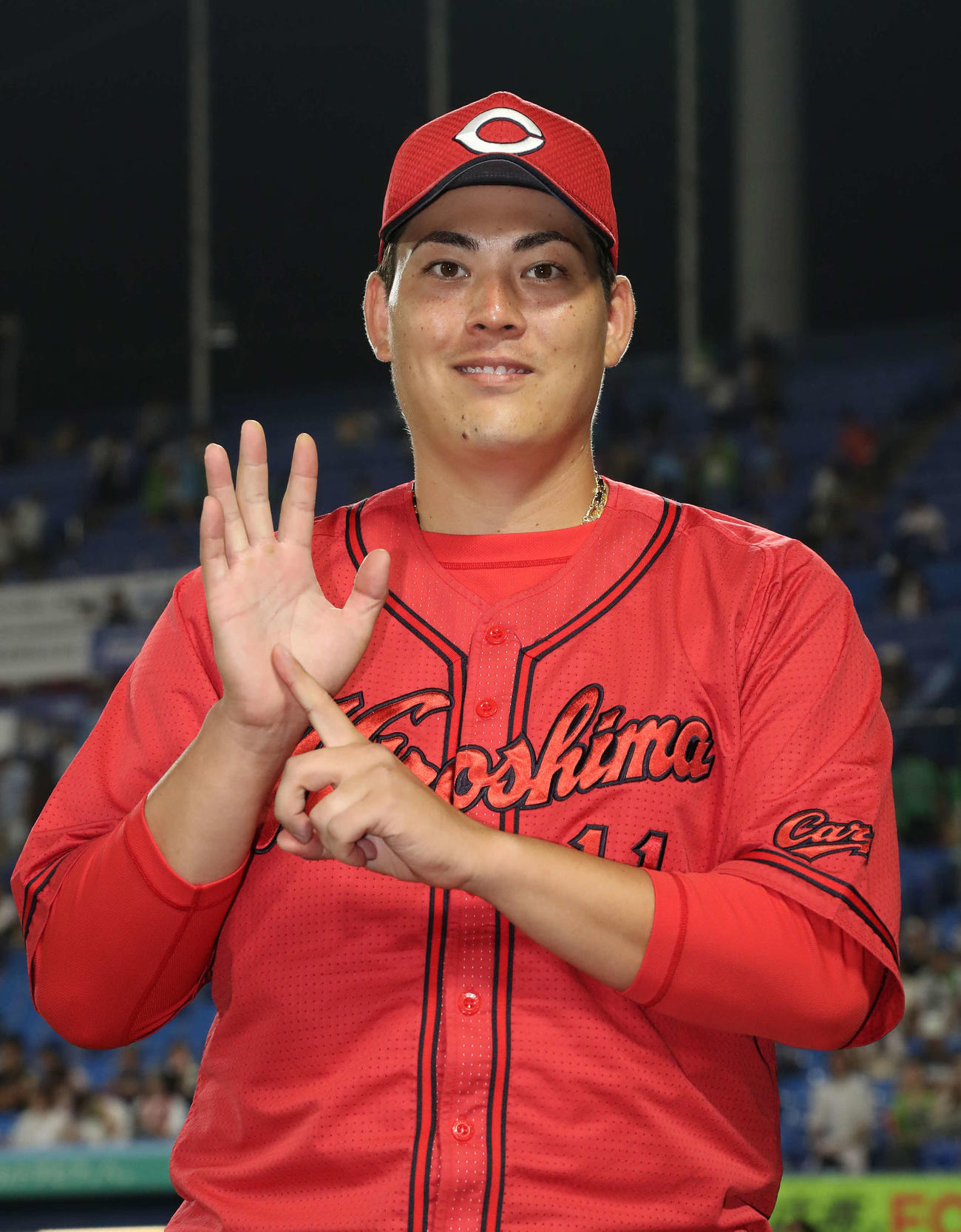 ヤクルト対広島　6勝を挙げた広島九里（撮影・丹羽敏通）