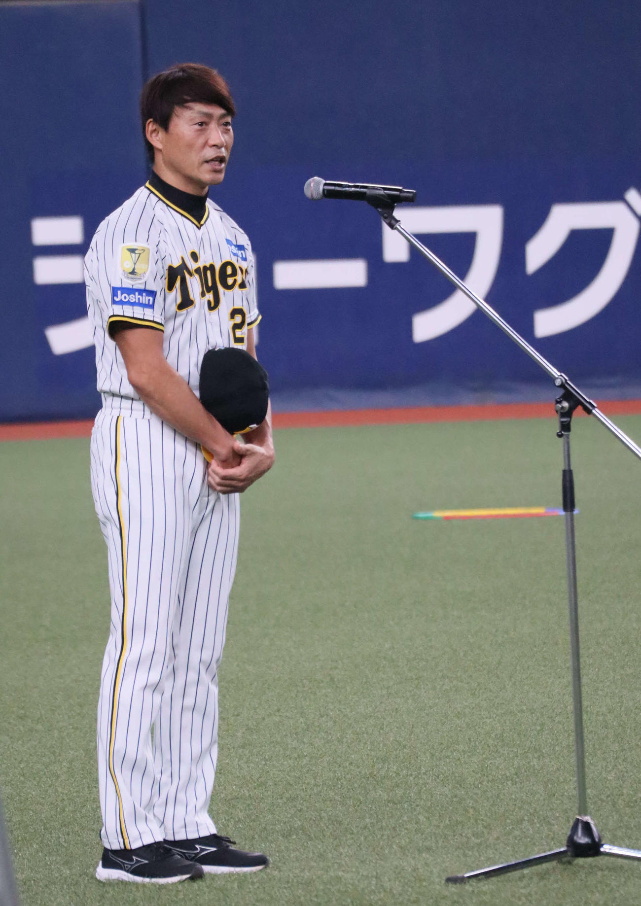 「エデュすぽ！～教員のための体育授業研究会～」にゲスト講師として参加し、あいさつする阪神OB桧山氏（撮影・村松万里子）