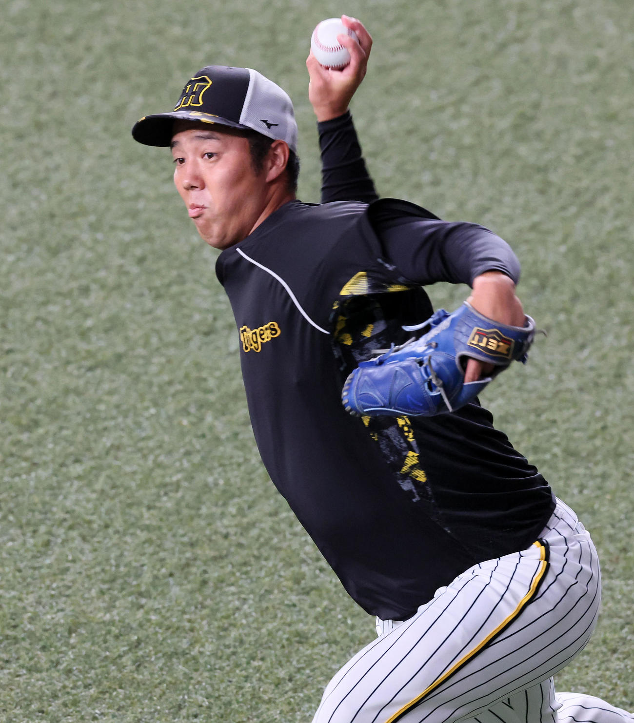 阪神対ヤクルト　キャッチボールで招請する青柳（撮影・加藤哉）