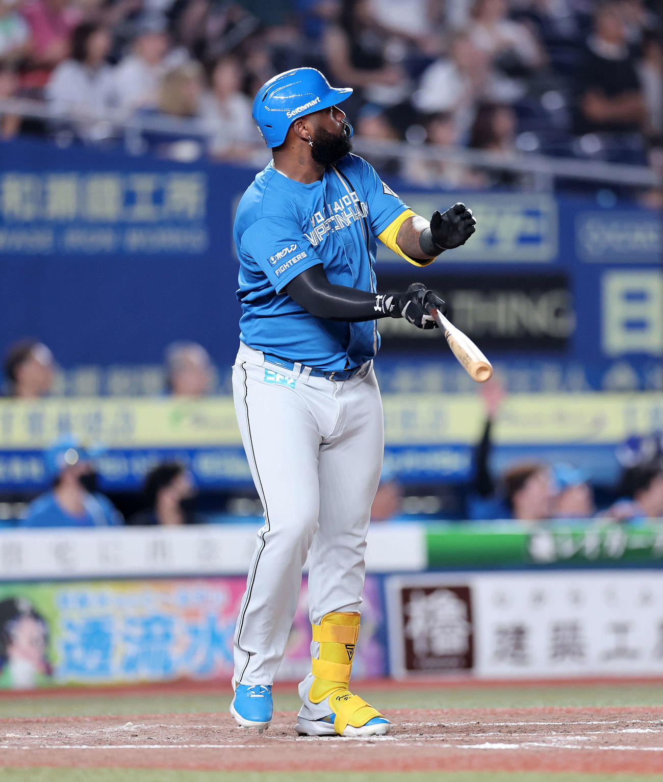 ロッテ対日本ハム　4回表日本ハム無死一塁、レイエスは左越え2点本塁打を放つ（撮影・鈴木正人）