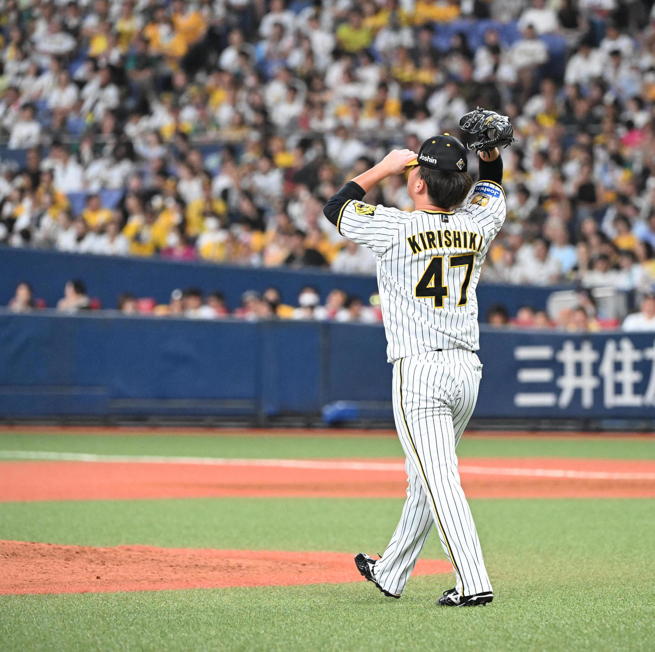 阪神対ヤクルト　9回表ヤクルト2死二塁、山田に勝ち越し適時打を浴びた桐敷（撮影・和賀正仁）