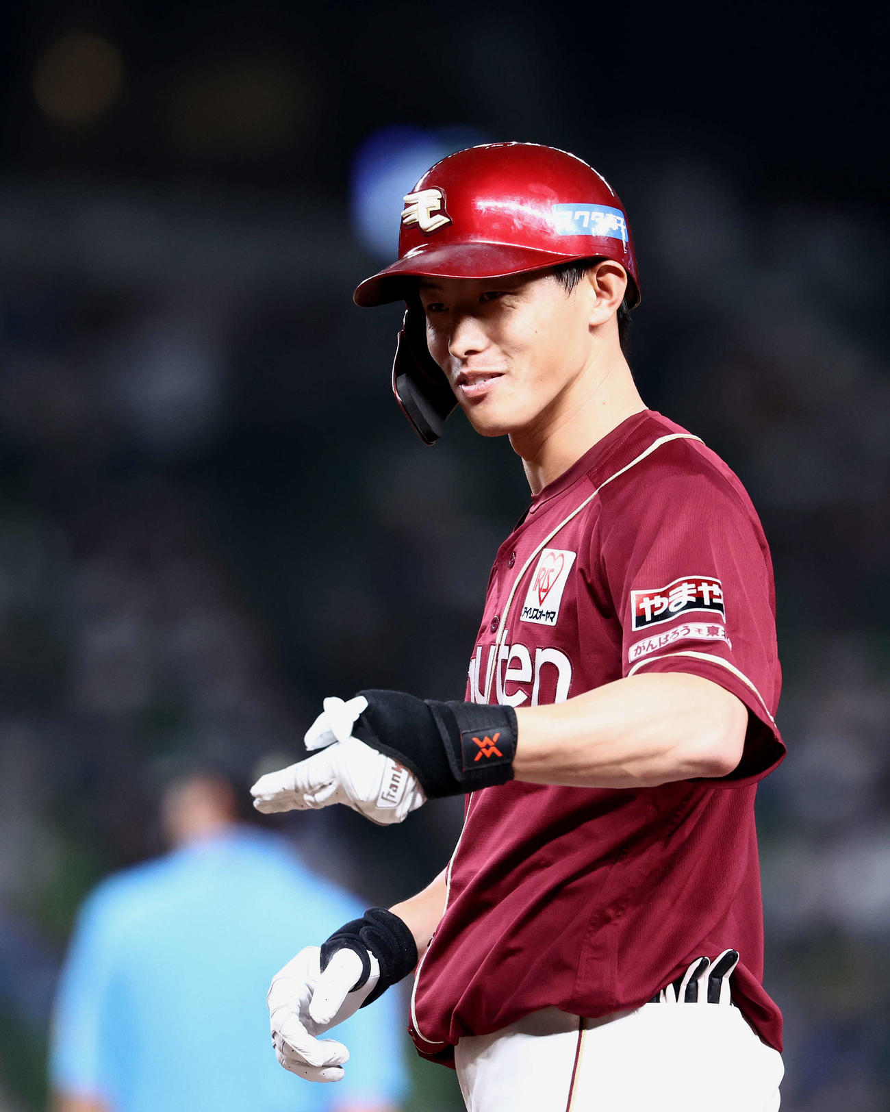西武対楽天　3回表楽天2死一塁、右前打を放ち出塁する辰己（撮影・河田真司）