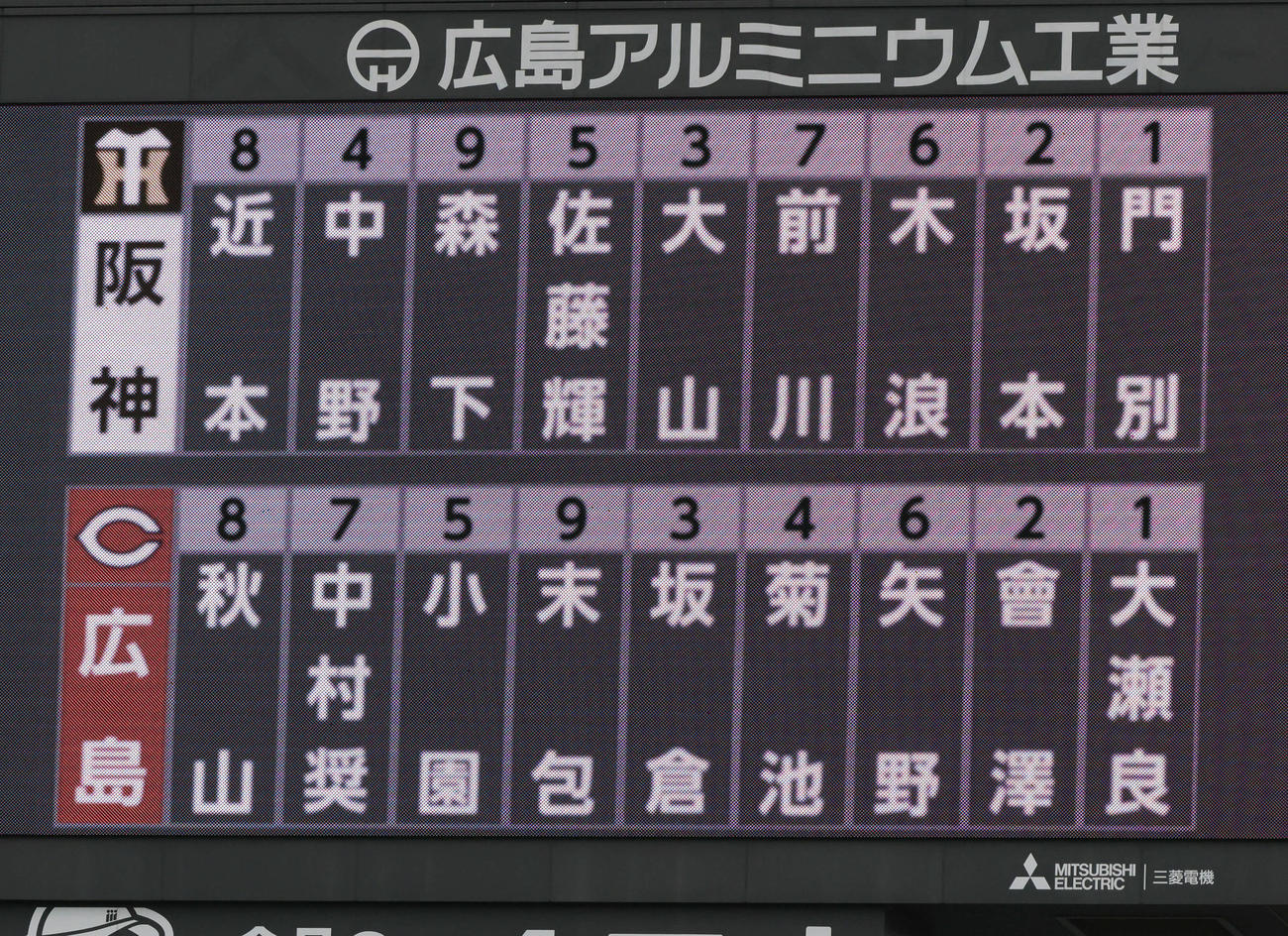 広島対阪神　両軍スタメン（撮影・加藤孝規）