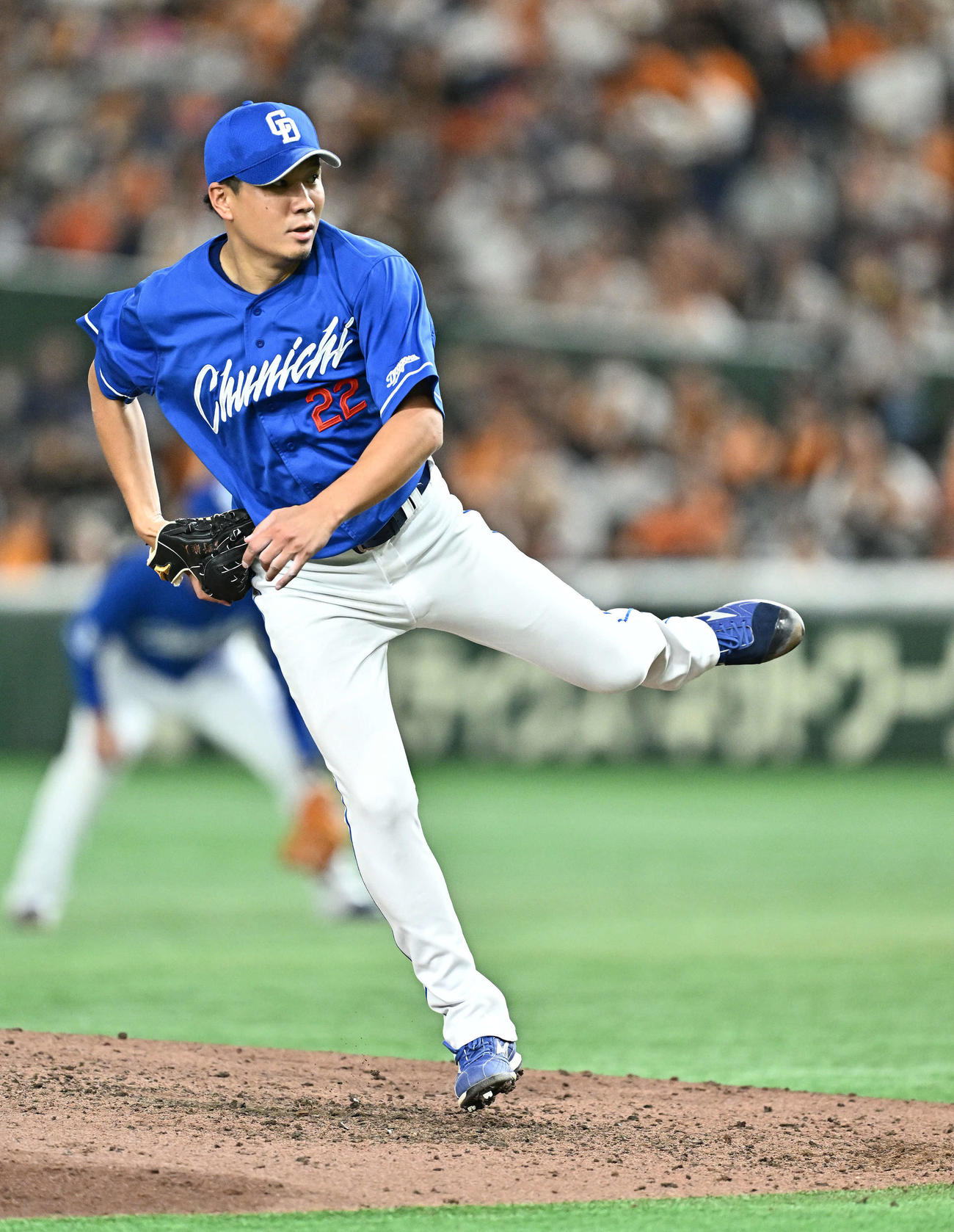 巨人対中日　力投する中日先発の大野（撮影・滝沢徹郎）
